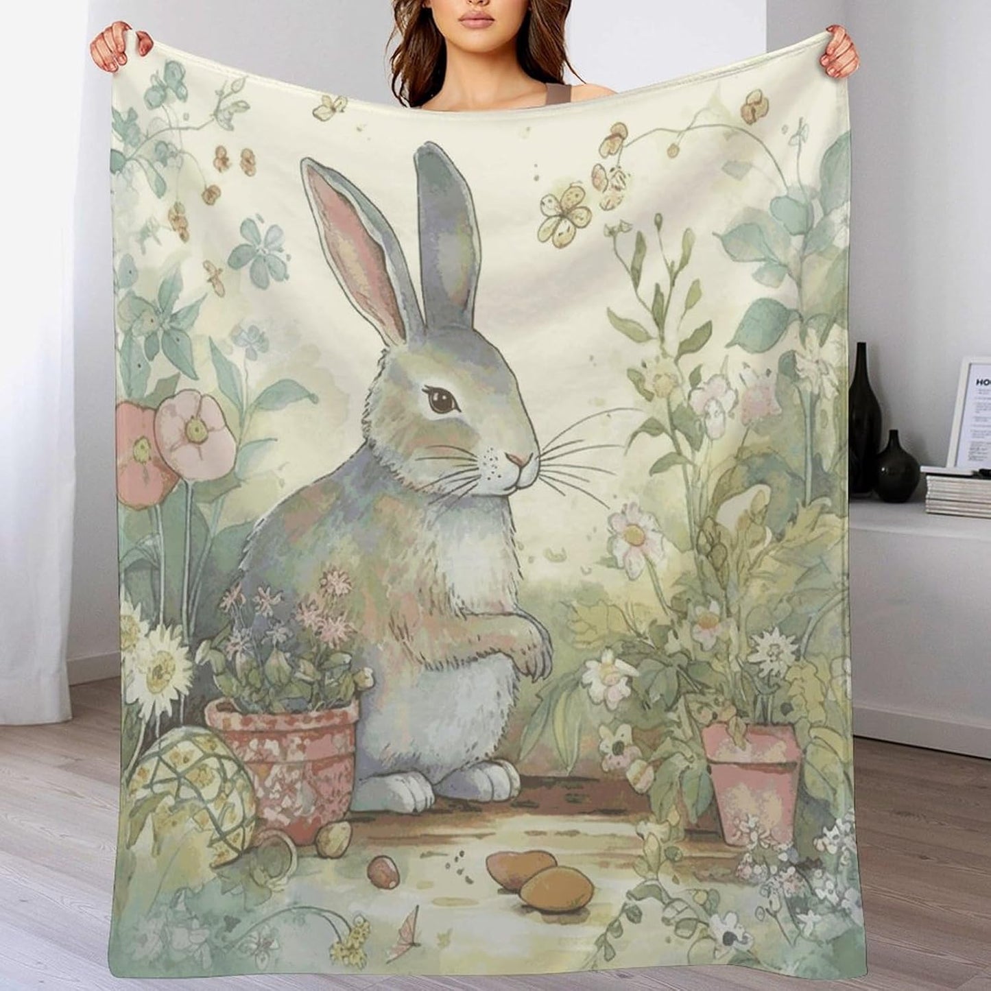 Garden Bunny Throw Blanket for Couch Super Soft Warm Lightweight Throw Blankets Cozy Flannel Bed Blanket Cute Decorative Blankets for All Seasons Home Decor Gift 30"*40"（76 * 100cm）