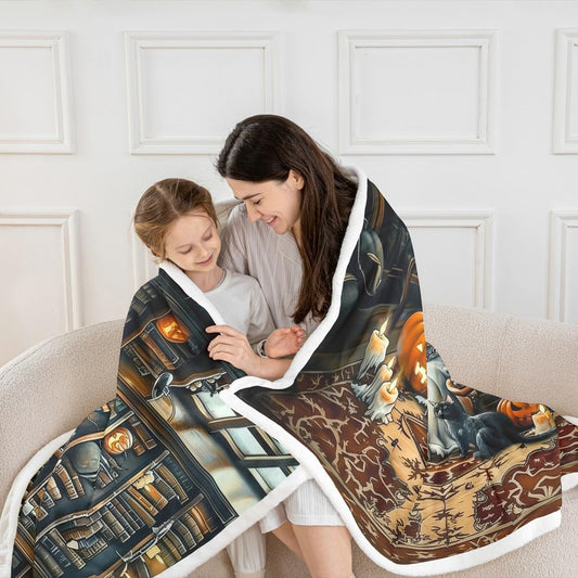 Manfei Reading Ghost Throw Blanket Cartoon Bookshelf Fleece Blanket Halloween Pumpkin Lantern Cozy Throws for Bed Couch Sofa,Kids Boys Girls Room Decor,Soft and Breathable(60 x 80 Inches)