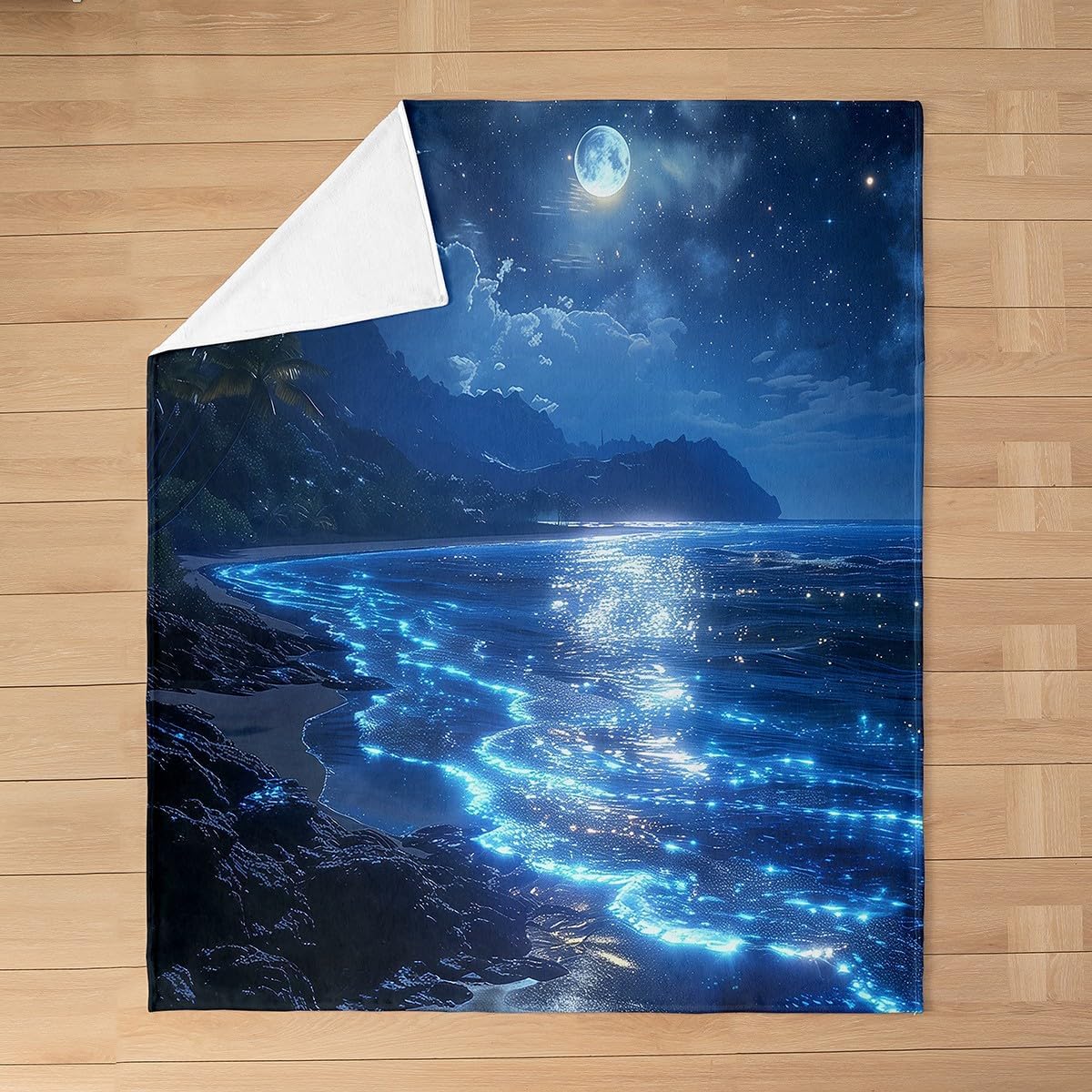 Feelyou Blue Ocean Fuzzy Blanket Beach Theme Flannel Fleece Throw Blanket for Kids Boys Girls Coastal Nautical All Season Bed Blanket Queen 90"x90" Starfish Seashell Conch Plush Blanket