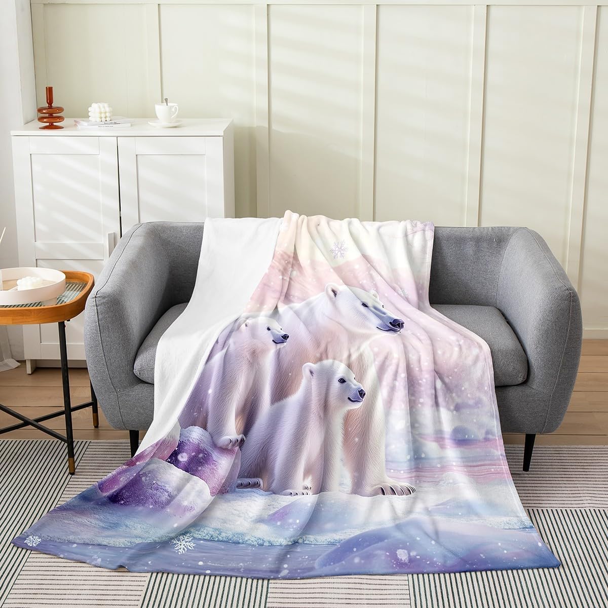 Erosebrida Polar Bears Throw Blanket Throw 50X60, Glaciers Snow Mountains Warm Fleece Blanket, Cute Pattern Print Luxury Fuzzy Blanket, Wildlife Bear Soft Lightweight Blanket, Childlike Bed Blanket