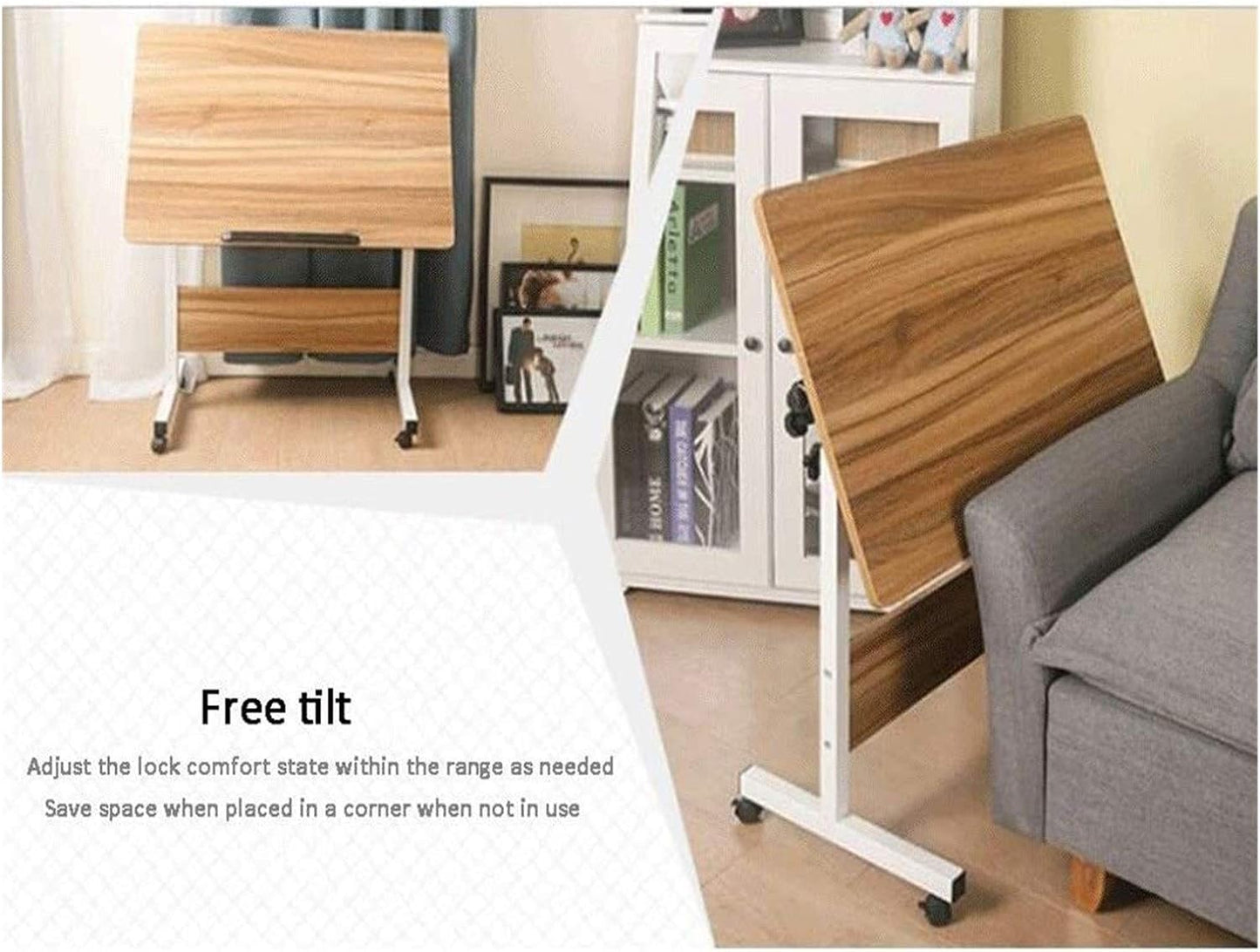 Mobile Lap Table Enjoy On The Bed Writing Drawing Reading Wheels Side Table for Living Room Bedroom (Color : White Wood Color Size : 60x40cm) (White Wood Color 80x40cm)