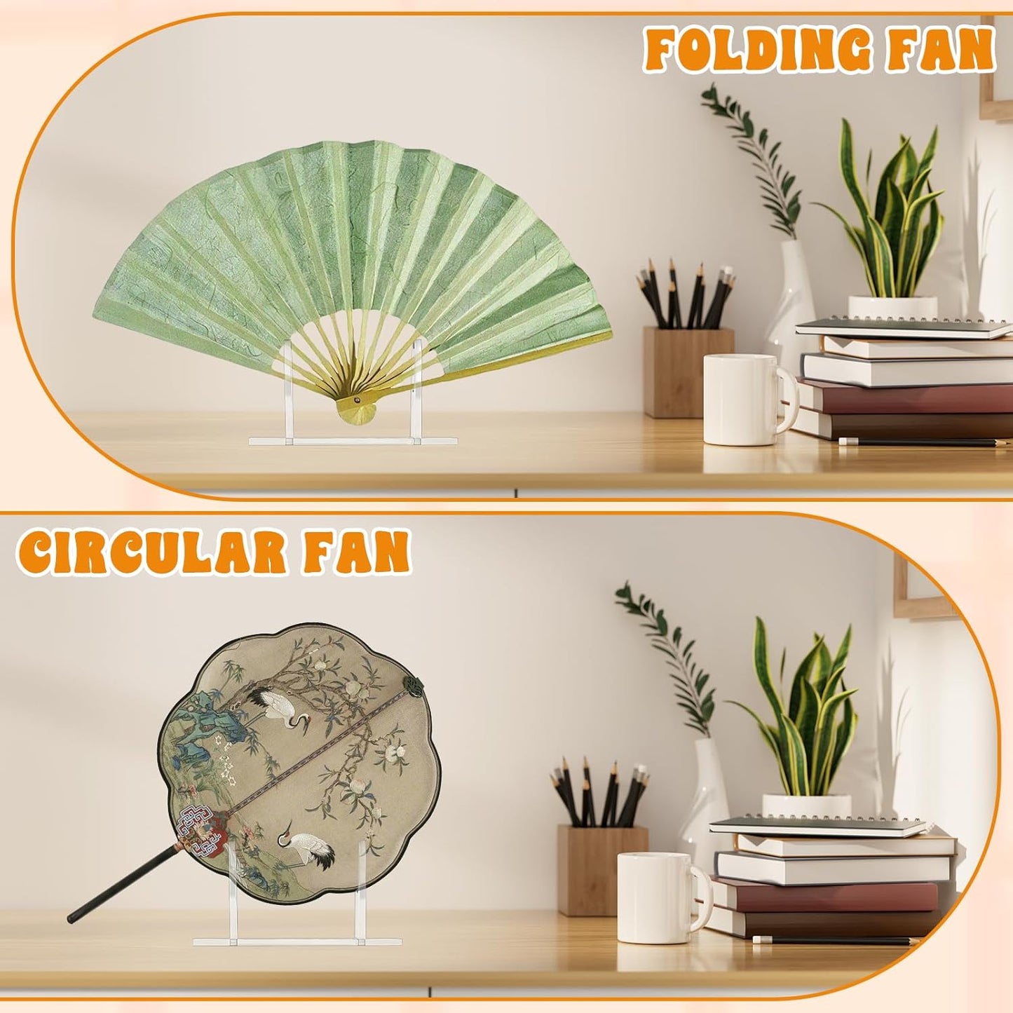 2PCS Acrylic Fan Display Stand, Clear Fan Display Holder Base Easel, Folding Fans Holder Easel, Japanese Chinese Hand Fan Stand, Fans Organizer for Home Party Displays and Decor (Clear)