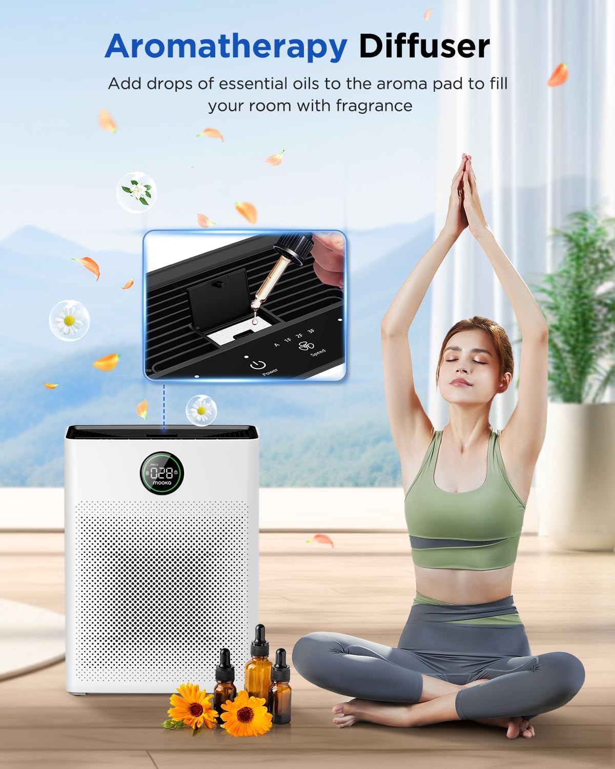 Air Purifiers for Home Large Room up to 2200sq.ft, MOOKA Air purifier for Home Pets with Washable Filter, PM 2.5 Display Air Quality Sensor Air Cleaner for Bedroom, Dorm room, Pets, Office PR1 (White)