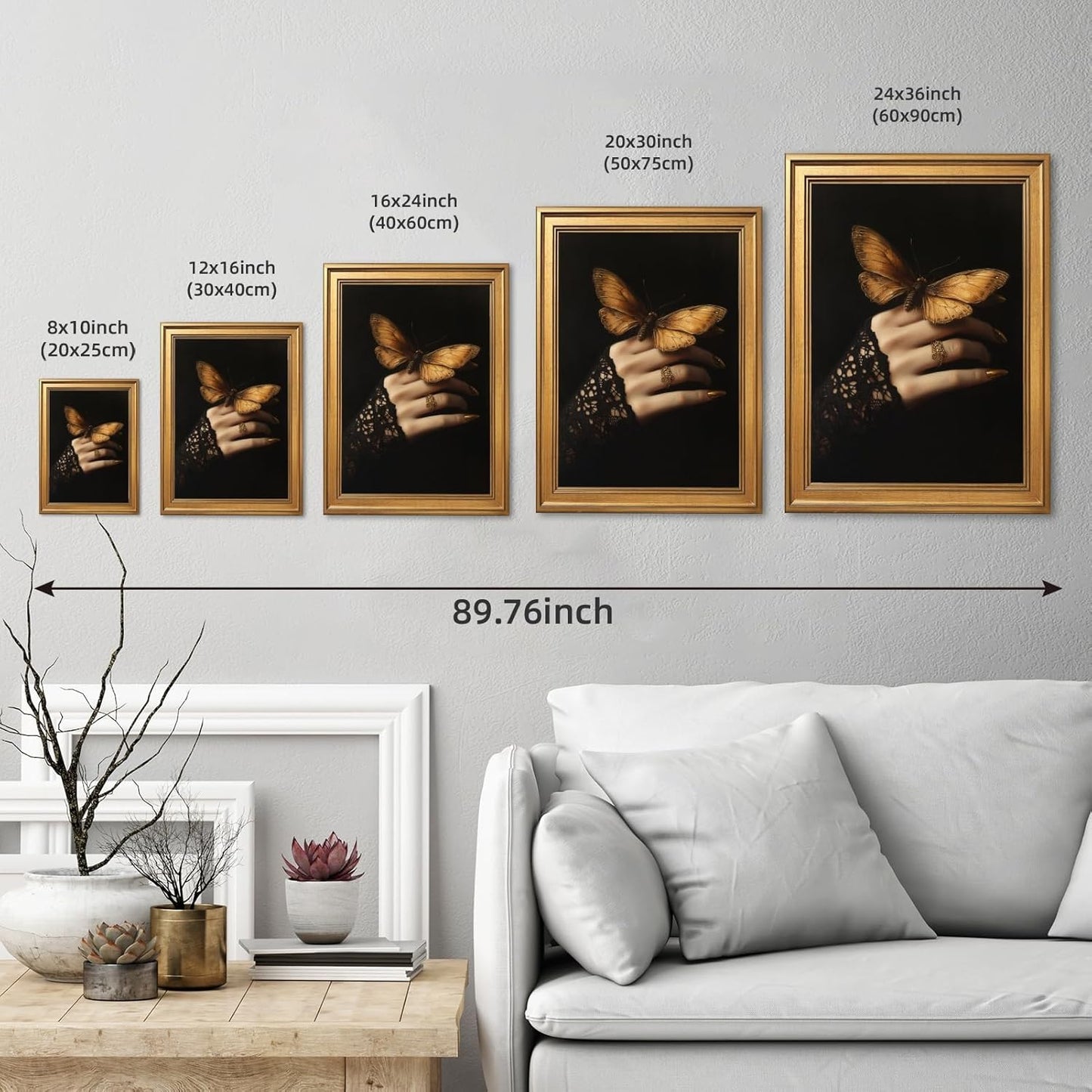Large Framed Victorian Dark Romantic Canvas Wall Art Butterfly in Lace Hand Surreal Gothic Painting Poster Vintage Moody Elegant Darkness Lady Artwork Print for Bedroom Home Decor 24x36inch