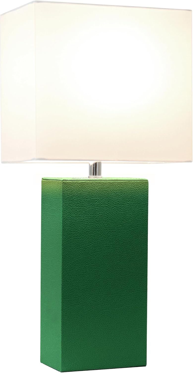 Elegant Designs LT1151-GRN Contemporary Faux Leather Encased Table Lamp for Living Room, Bedroom, Study, Office, Entryway, Reading Nook, Green