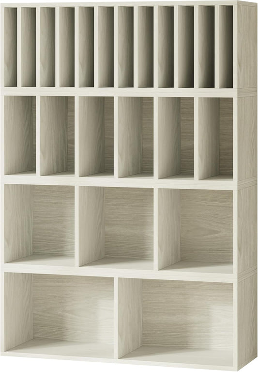 IOTXY DIY Modular Cube Bookcase - CubeXY Customizable Stackable Expandable Combination Set, 23-Cube Open Bookshelf for Books, Fabric Storage Bin, and 7/10-inch Vinyl Record Organizer, Oak