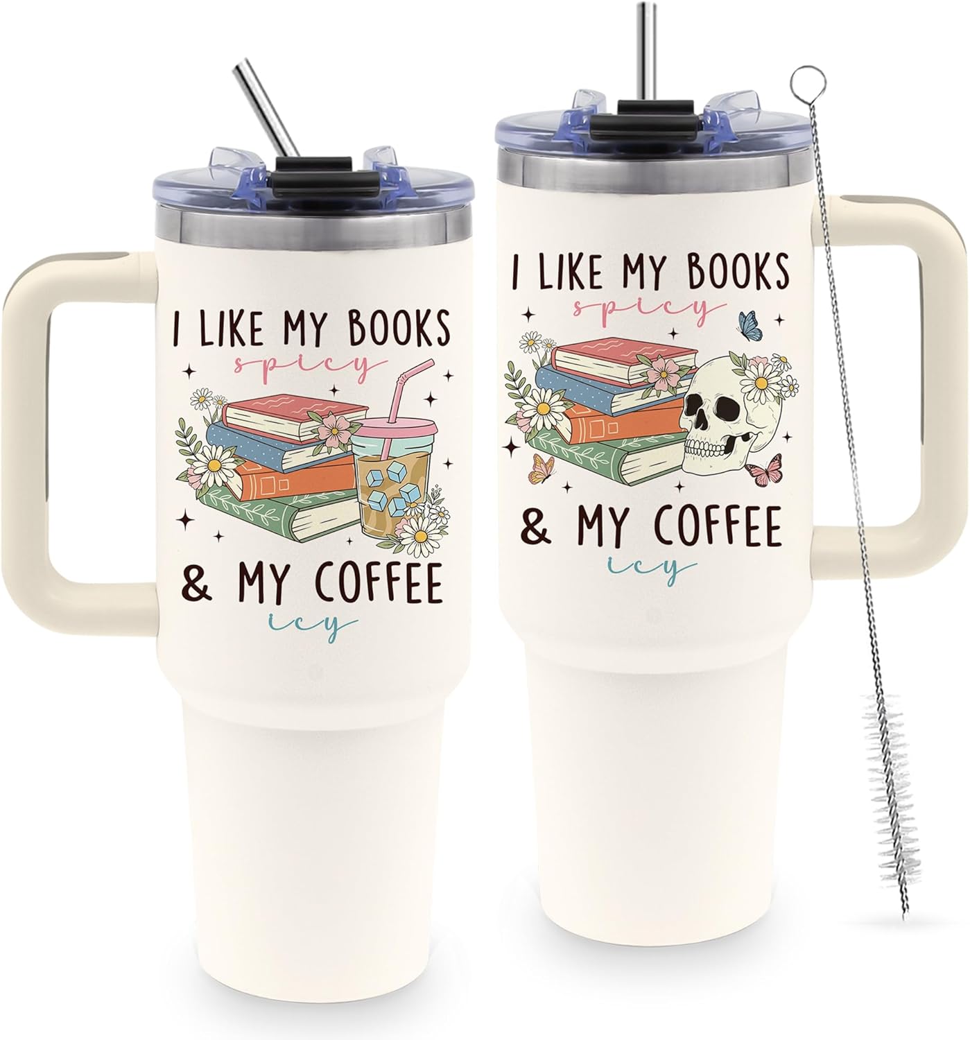 Book Lovers Gifts 40oz Tumbler with Handle and Straw, Books Tumbler for Friend, Bookish Gifts for Women Readers, Reading Accessories Stainless Steel Travel Mug 1 Pcs