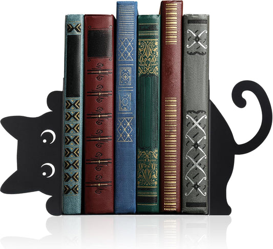 Geelin Peeping Cat Metal Bookends Set of 2 Cute Book Ends for Shelves Decorative Bookshelf Home Office Desk Bookshelf Decor Gift for Cat Lovers and Reading Enthusiasts