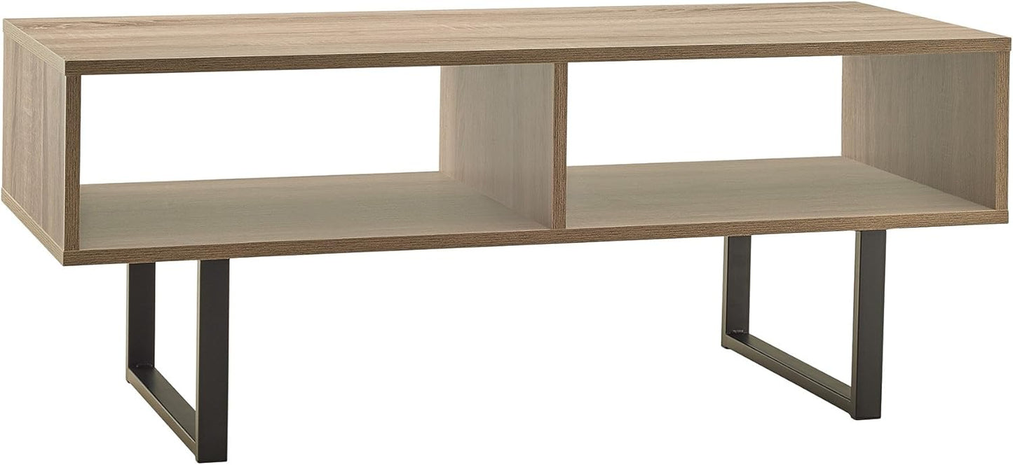 ClosetMaid Rectangular Wood Coffee Table with Storage Shelves, Narrow, 39.45" Wide, Light Finish, Gray