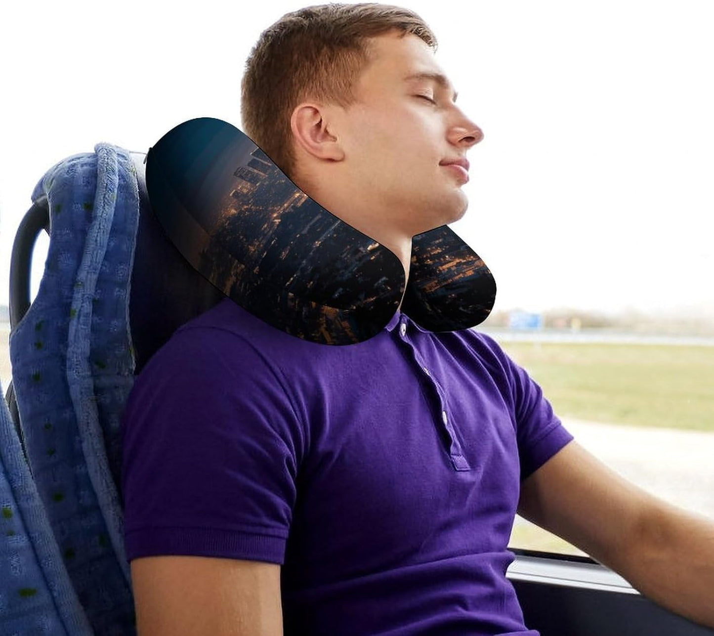 Los Angeles Skyline Neck Pillow Memory Foam U Shaped Pillows Portable Pillows for Shoulder Travel Head Support Pillow with Concealed Zipper for Airplane Car Home Office