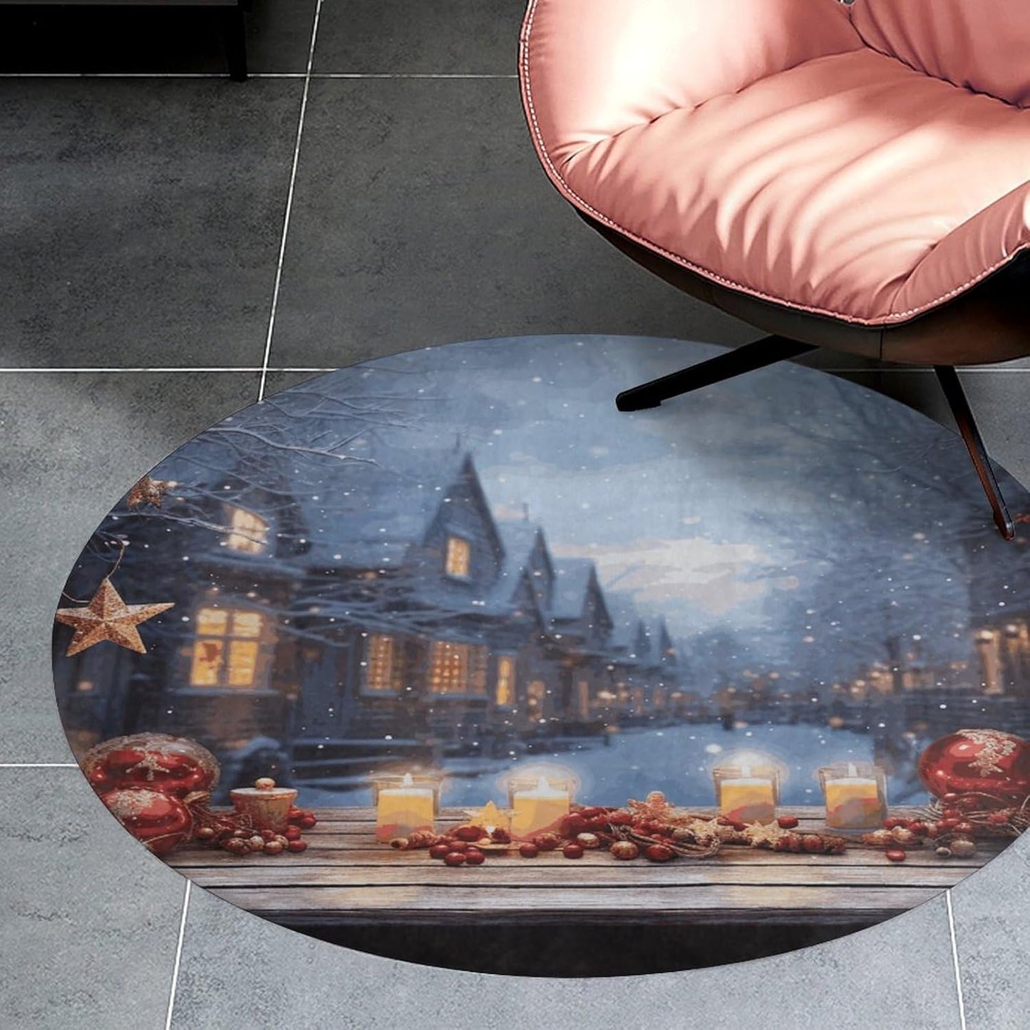 Christmas Atmosphere Circle Rug Retro Luxury Coral Velvet Floor Mat Non Slip Soft Indoor Floor Carpet Comfy Thickened Area Rugs Modern Aesthetic Minimalist Carpets for Home Decor