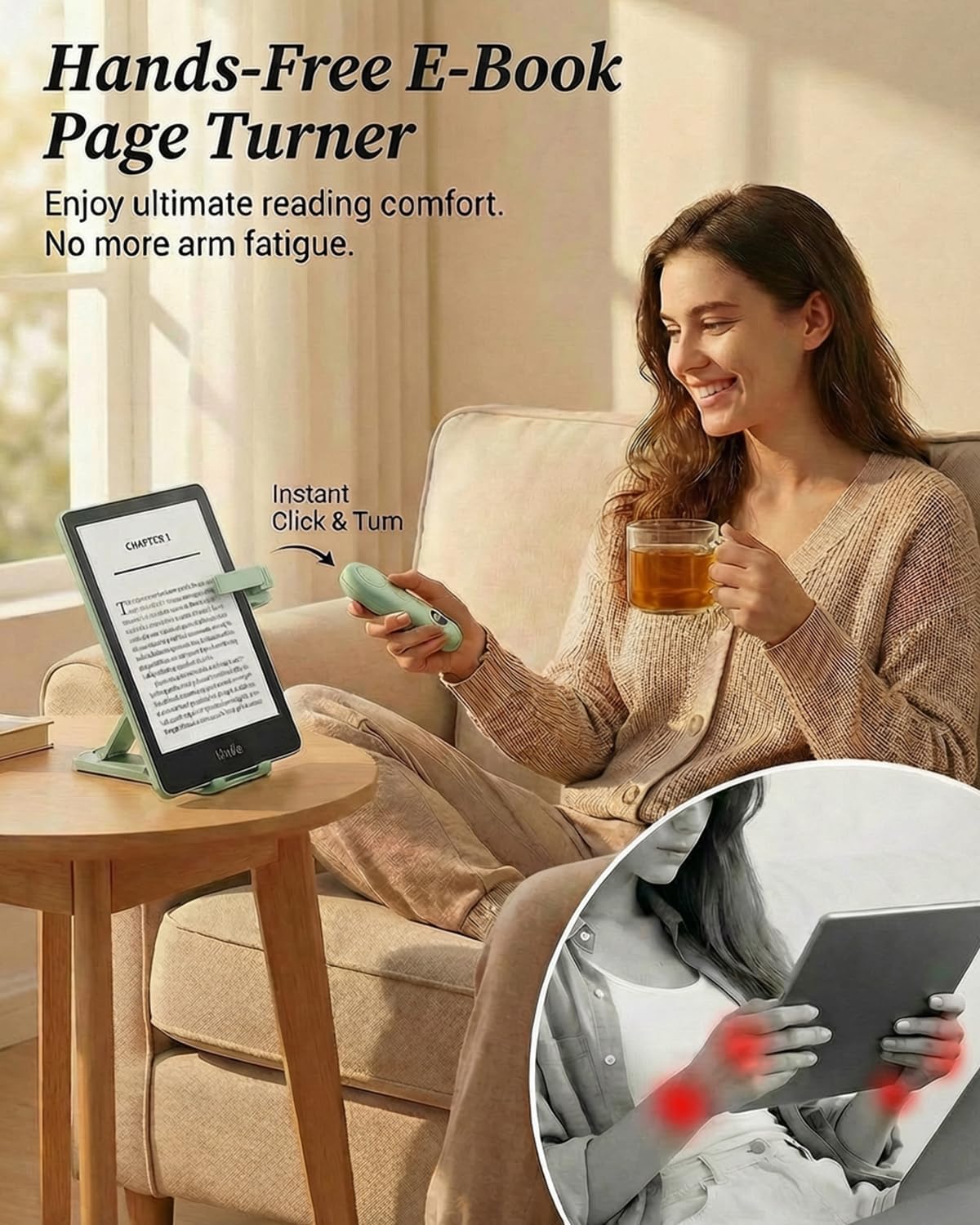 RF Remote Control Page Turner with Upgrade LCD Power Display, Wireless Reading Clicker for Kindle Paperwhite Kobo Oasis iPad, Phone Camera Remote Trigger, 36-Month Warranty (Green)