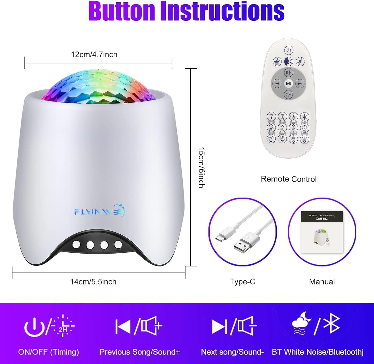 Hoom Decor Star Projector, Galaxy Projector for Bedroom, Night Lights for Kids, Ceiling Projector for Teen Girls, Night Light Projector for Bedroom, Music Speaker, White Noise Sound Machine