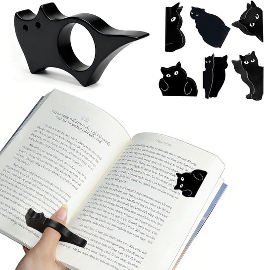 6-Pack Black Cat Magnetic Bookmarks with Wooden Thumb Book Page Holder, Cute Cat Book Mark Clips & One-Hand Book Holder for Reading, Book Lovers Gifts for Women Cat Lovers