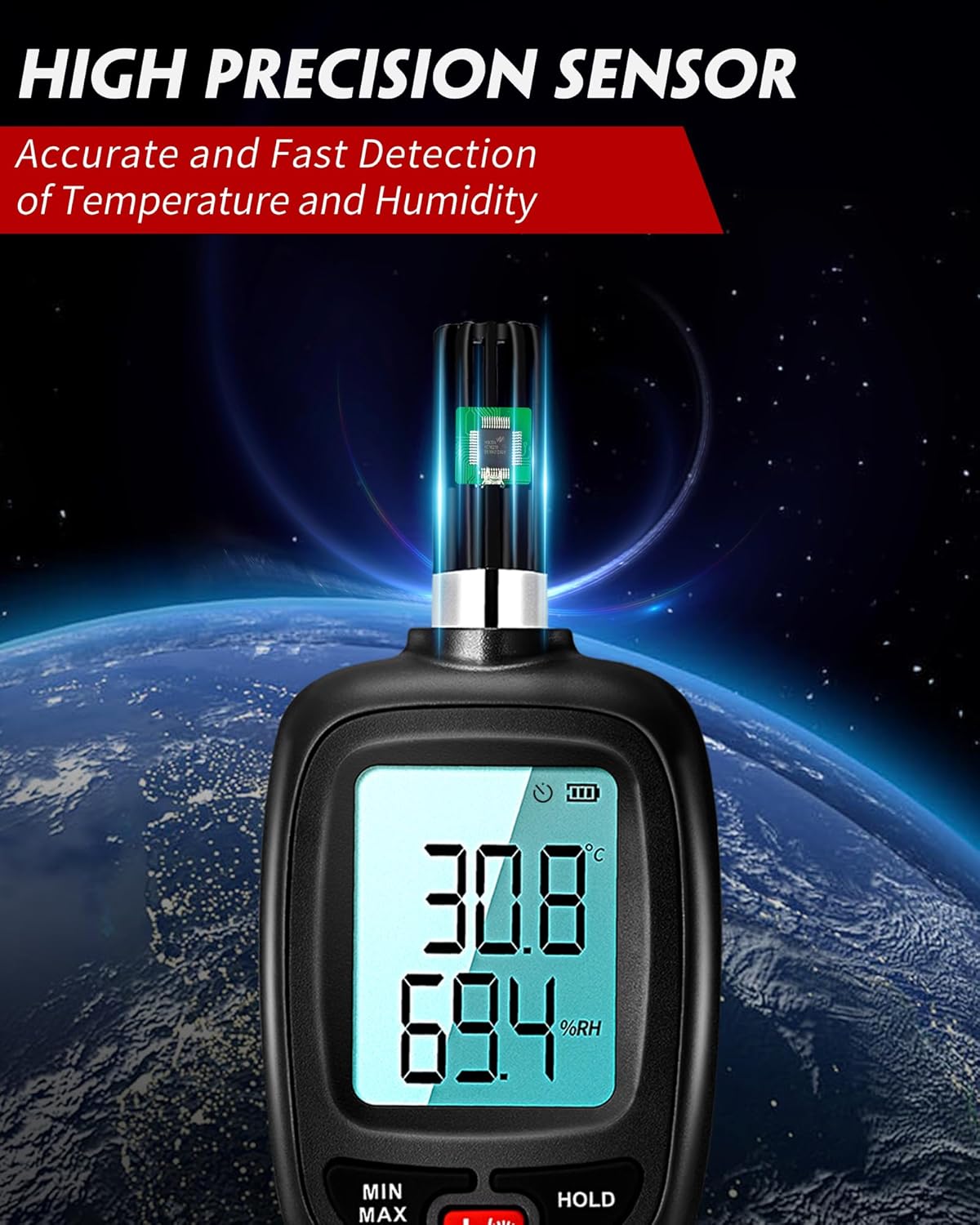 WT83 Temperature Humidity Meter, High Precision Thermometer Hygrometer with Ambient Dew Point Wet Bulb Temperature Indoor Outdoor, Max/Min Data Hold, 1000 Sets Data Log, Batteries Included