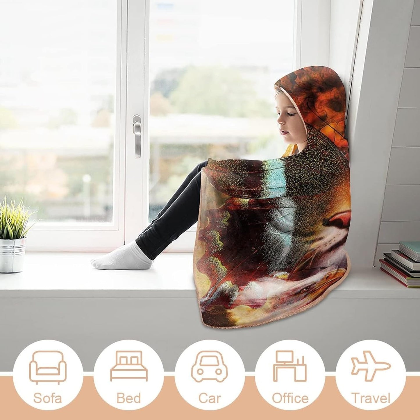 Throw Blankets, Tiger Wearable Hooded Blanket for Adults, Various Symbols of Nature Large Bengal Bald Eagle, Soft Warm Cozy, 40 x 50inches, Studying Reading Snuggling Napping Office, Multicolor