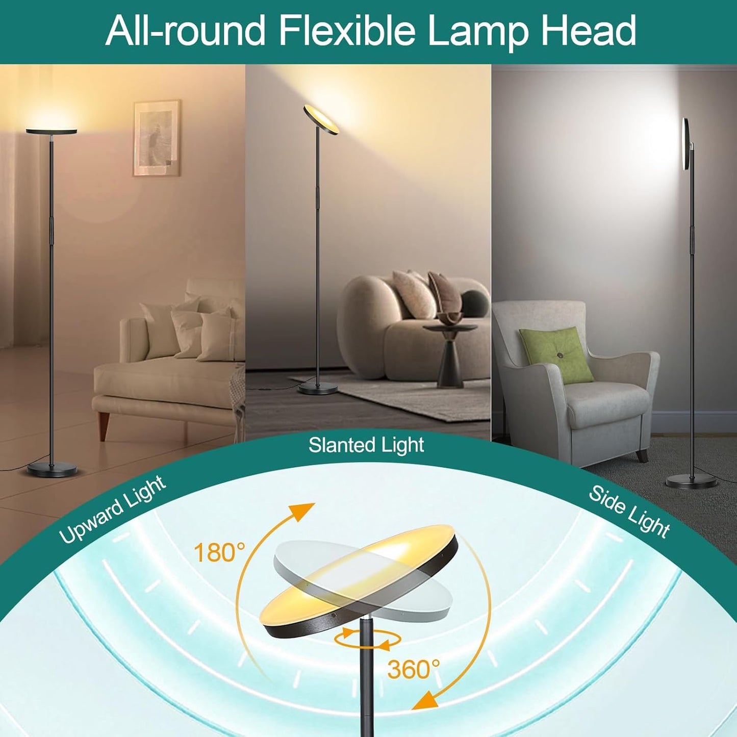 Floor Lamp, Upgraded 40W 4000LM Super Bright Torchiere LED Floor Lamps for Living Room, Stepless Dimmable Color Temperature 2700K-6500K with Remote & Touch Control, Standing Light for Bedroom Office