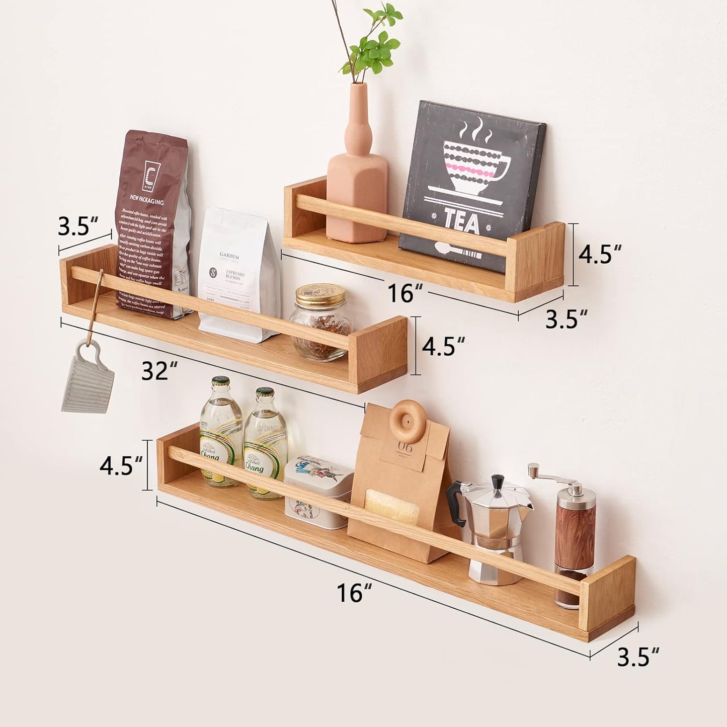 Oak Floating Shelves 24 Inch Nursery Shelves, Nursery Book Shelves Floating Bookshelves Wall Mounted Shelves for Books, Toys and Decor Storage