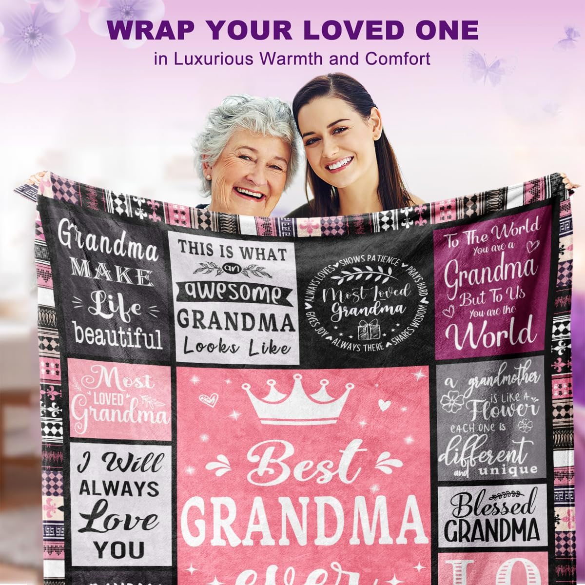 Funny Grandma Birthday Gifts, to My Grandmother Throw Blanket 80" x 60", Gift for Grandmas from Grandkids, Grandmas Gifts for Christmas Mothers Day, Super Soft Blanket for Grandmother