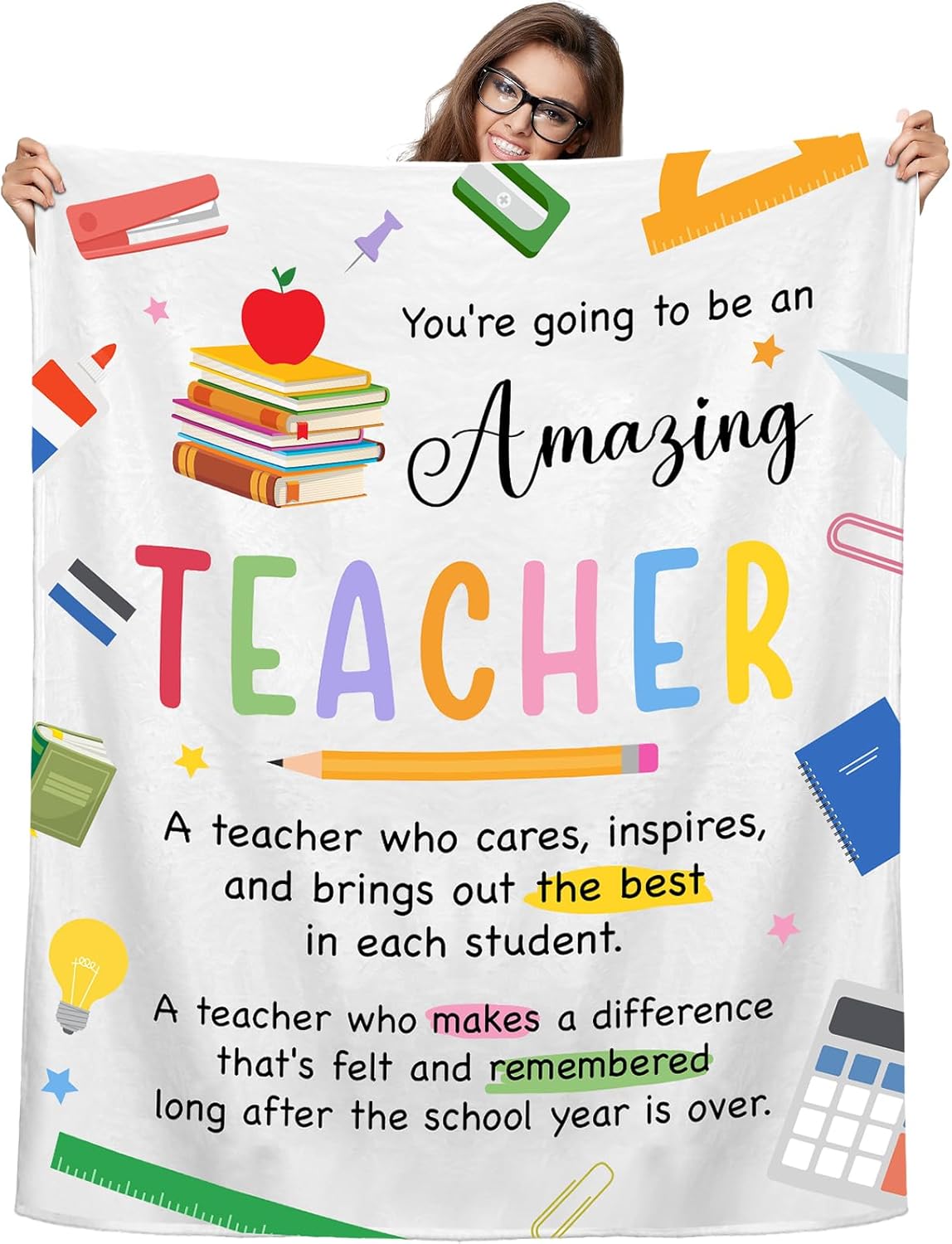 Batiyeer New Teacher Gifts First Year Teaching Gifts Teacher Graduation Gift College Graduation Present Blanket 60"x 50" Reading Room Plush Funny Present for Educators Mentors Appreciation Week