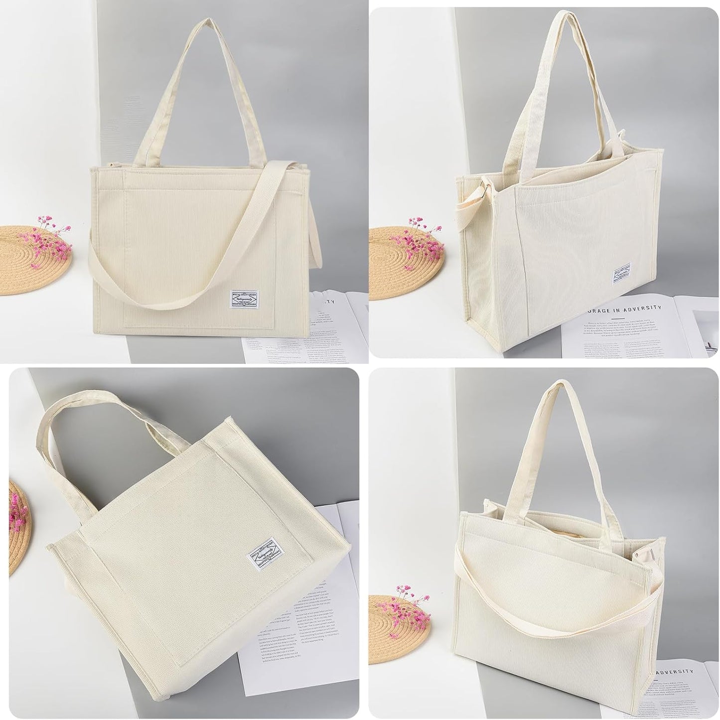 Valleycomfy Corduroy Tote Bag for Women Travel Crossbody Bag Purse Women Shoulder Bags Work Handbags Everyday Hobo Bag
