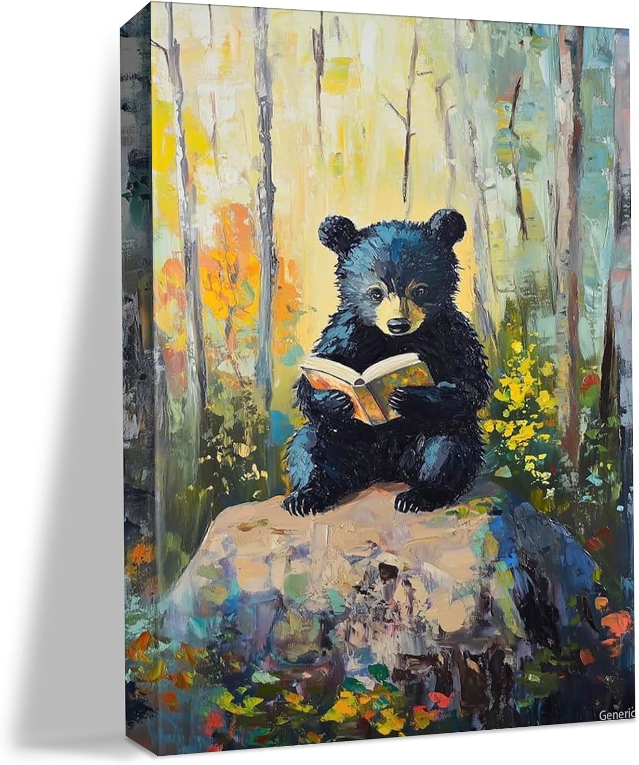 Retro Wall Art Funny Bear Reading Book Poster Trendy Humor Animal Aesthetic Oil Art Canvas Prints for Bathroom Living Room Bedroom Wall Decor 8x10inch Framed