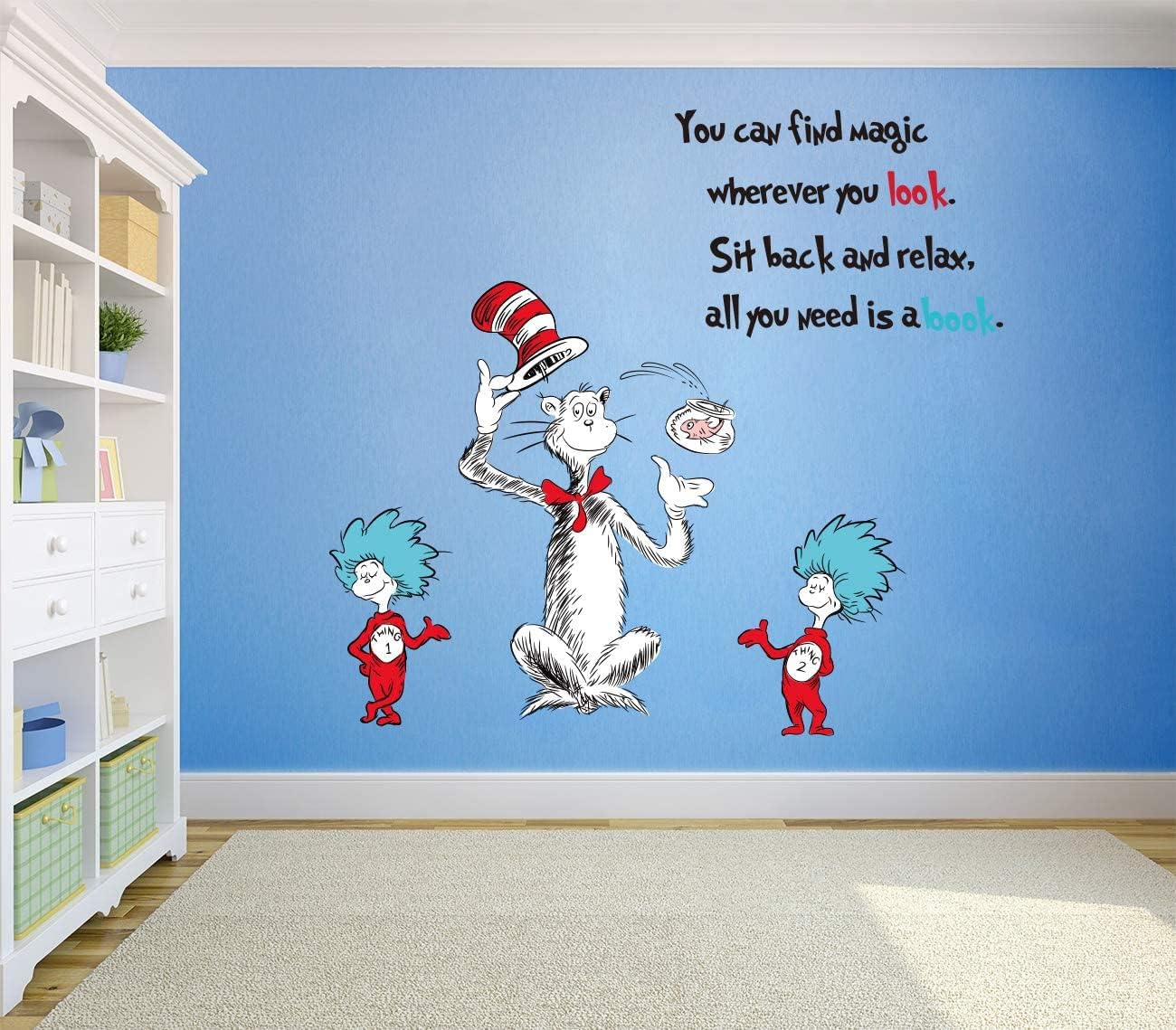 Runtoo Kids Inspirational Quotes Art Stickers - All You Need Is a Book Reading Room Decals for Bedroom and Classroom Wall Decor