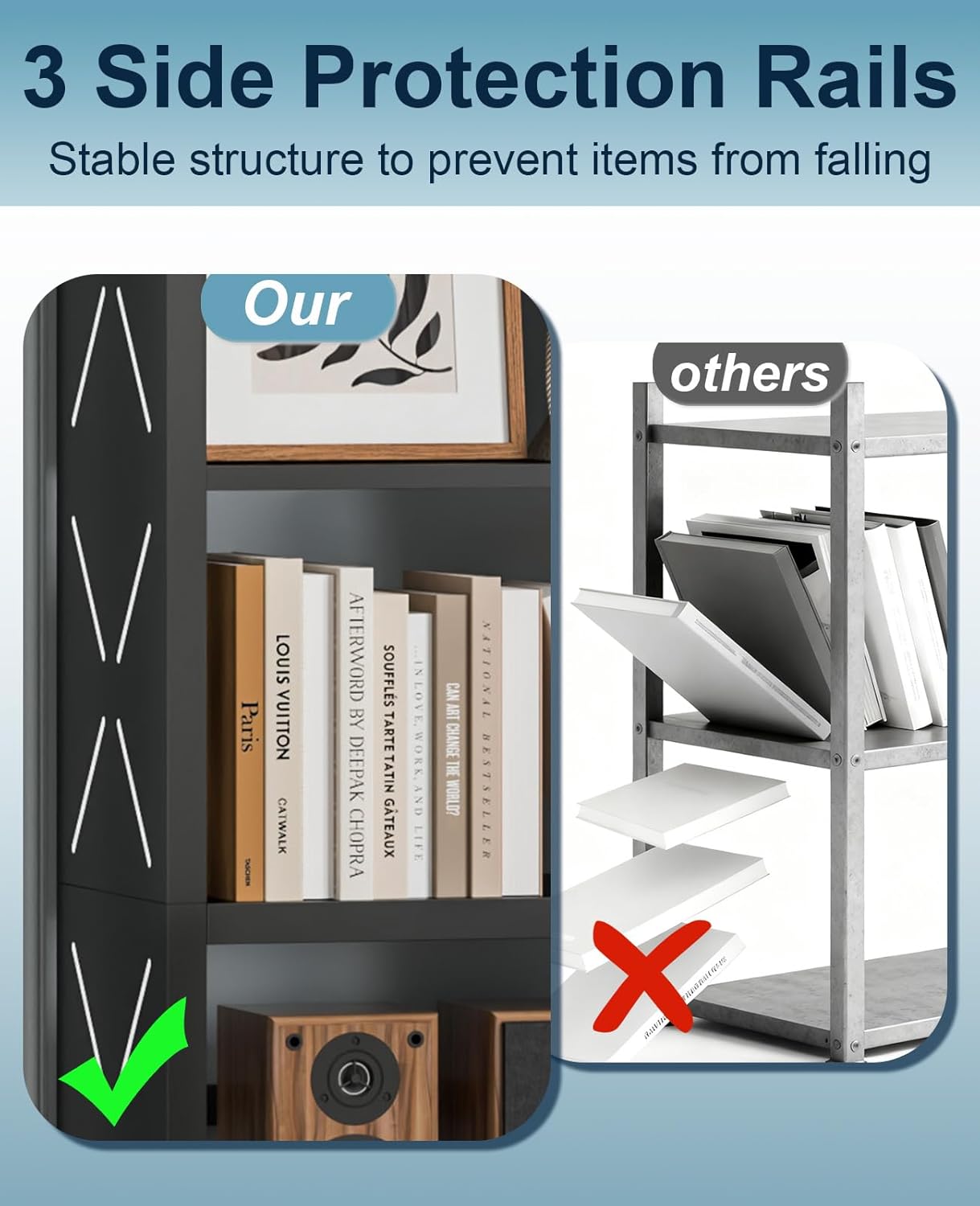 5-Tier Bookshelf, Metal Bookcase with Adjustable Shelves for Home Office, Kitchen and Garage, Modern Corner Tall Shelves with Anti-Tip Kit & Leveling Feet, Heavy-Duty Display Storage Organizer (Black)