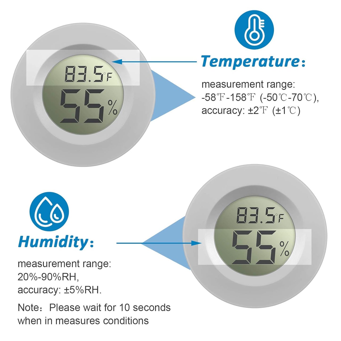 Weewooday Mini Hygrometer Thermometer Digital LCD Monitor Indoor/Outdoor Room Humidity Meter Temperature Gauge for Greenhouse Garden Reptile Incubator Cellar ℉/℃(White,8 Pcs)