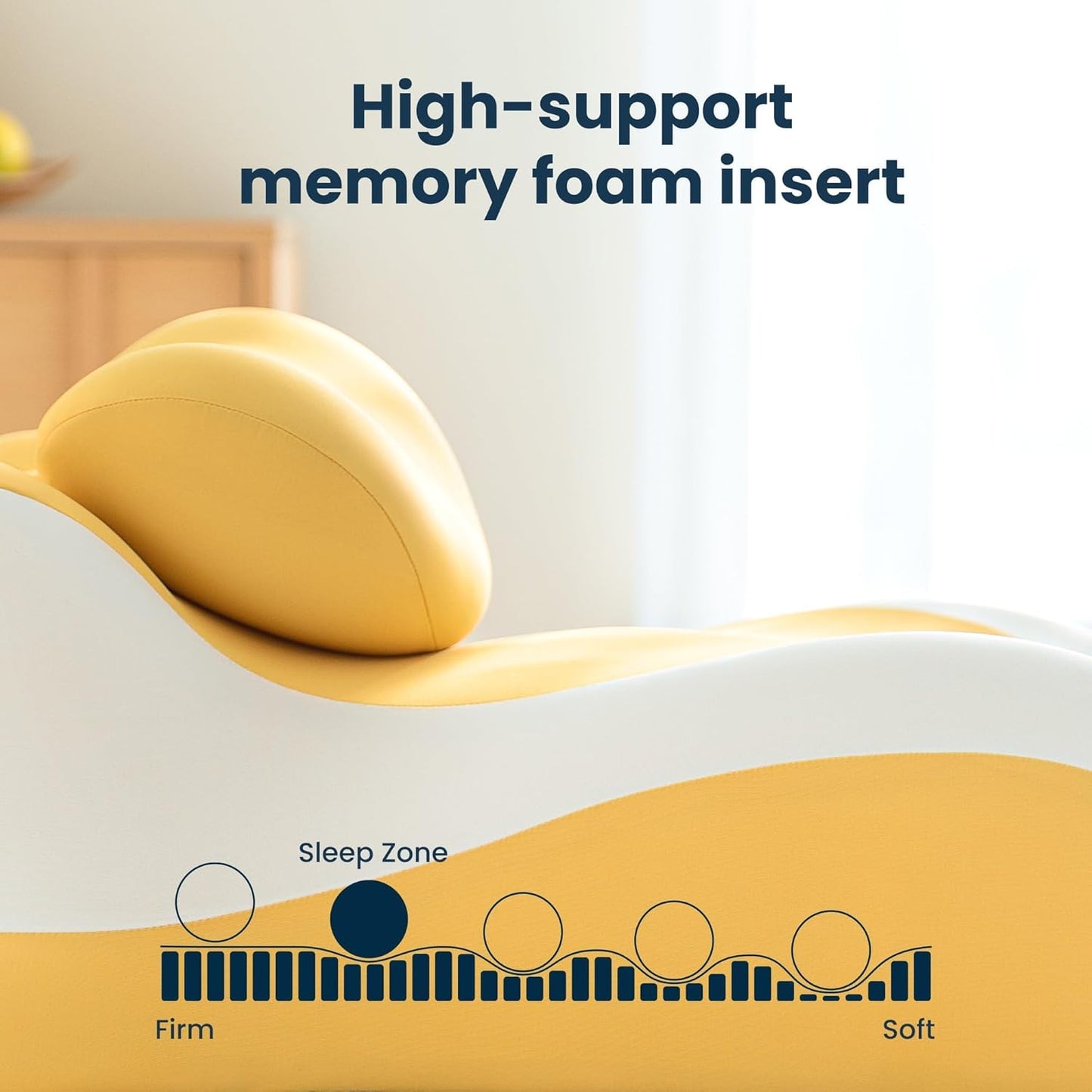 SLEEP ZONE Memory Foam Reading Pillow, Multi-Position Support Bed Pillow for Petite Adults, Reading Tools, Pillows Prone Back and Knee Support Leg Elevation with Washable Cover, Yellow