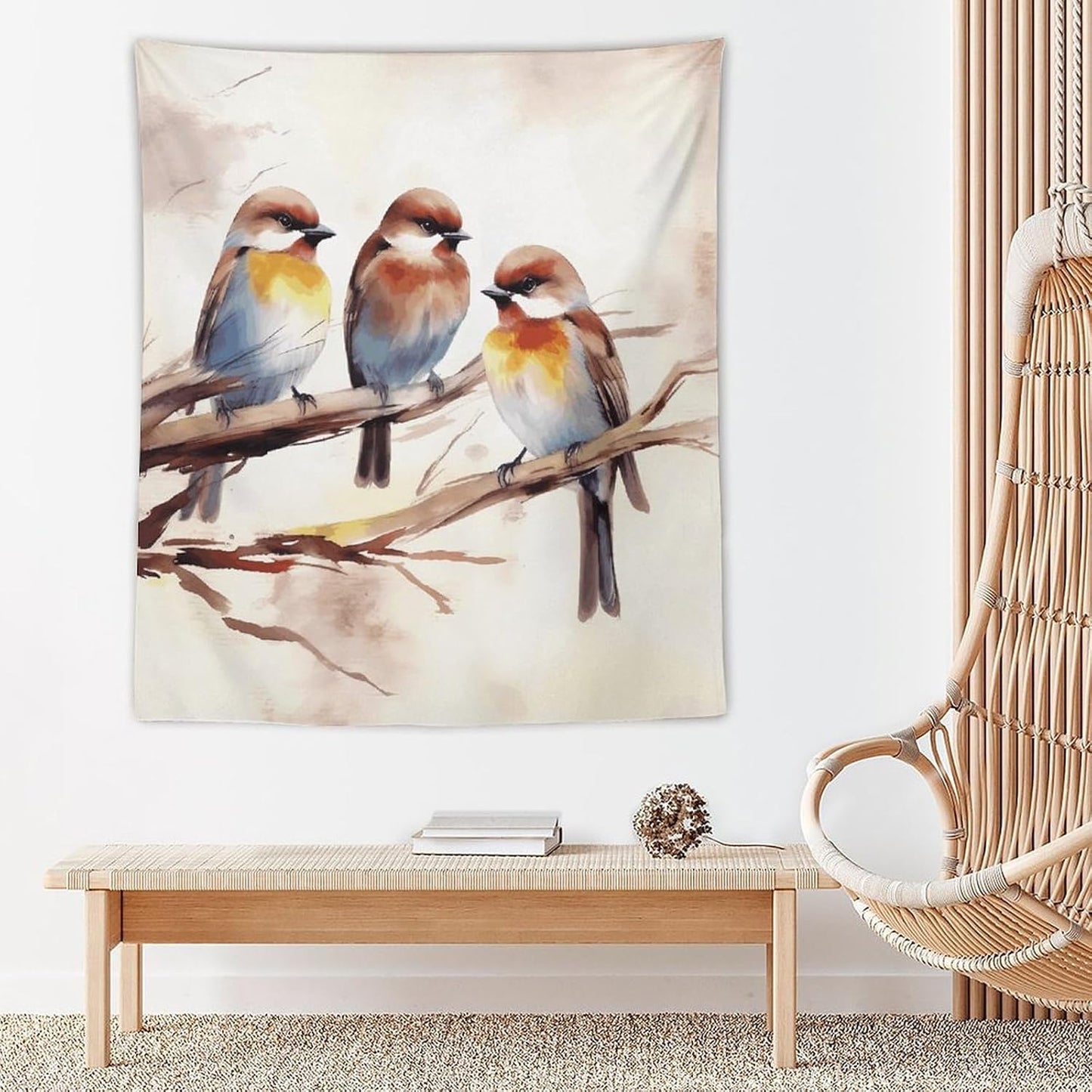 FodPand Birds Resting on Tree Branch Tapestry Anti-fading Wall Tapestry with Installation Kit Backdrop Banner Multipurpose Aesthetic Tapestries Boho Wall Art Hanging Decorative Blanket 50"x60"