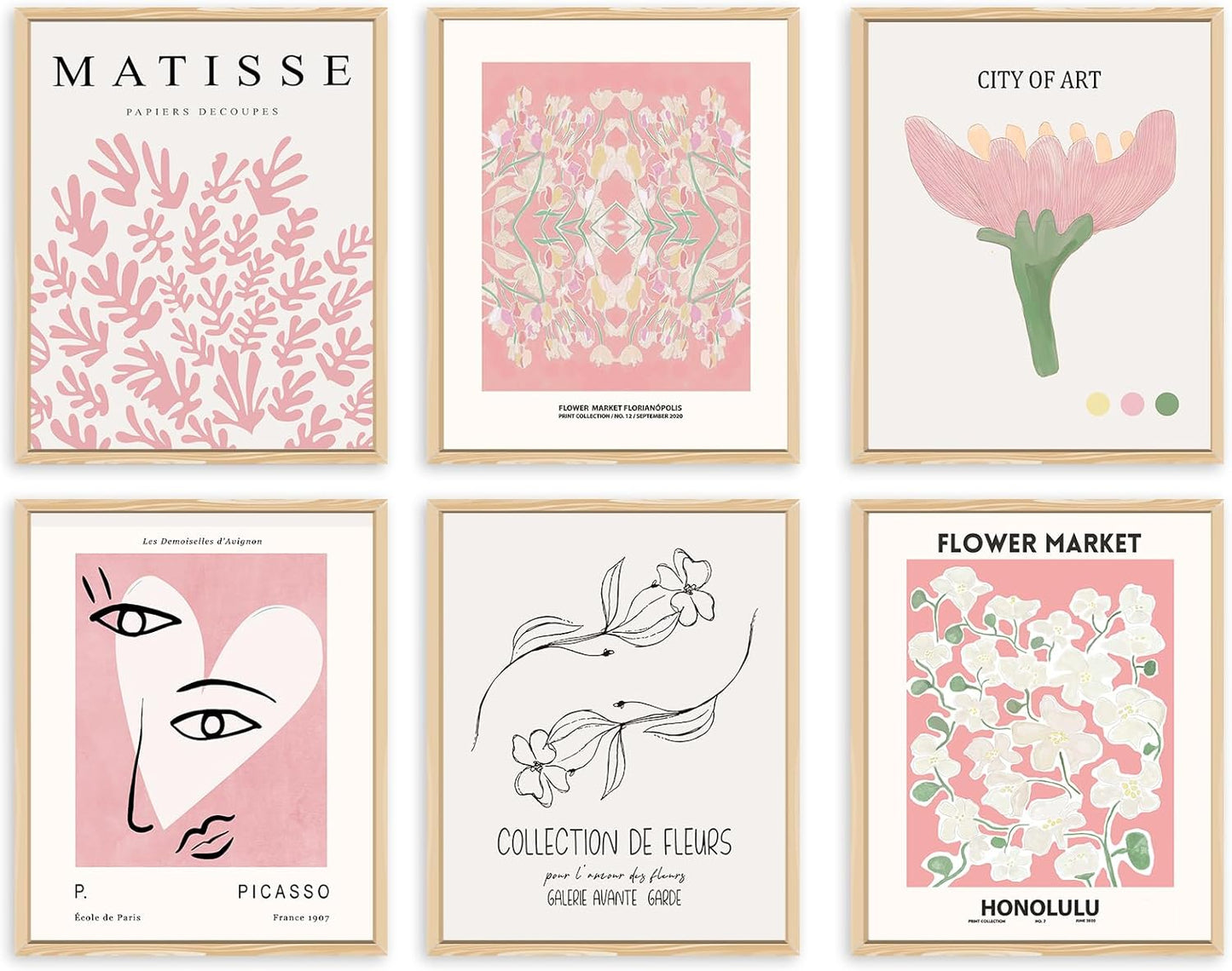 QIAOMICS Pink Flower Market Wall Art Prints,Cute Matisse Wall Decor Aesthetic,Colorful Exhibition Posters Wall Decor Posters for Bedroom,Dorm (8"×10" Unframed)