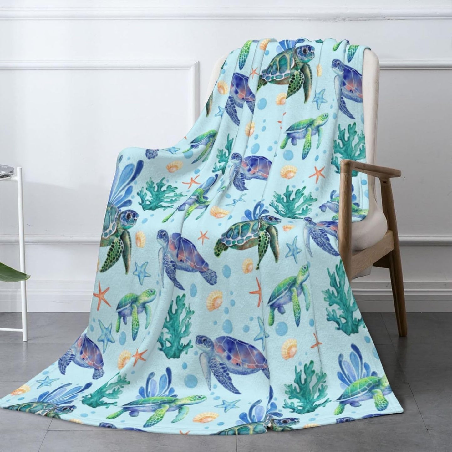 Sea Turtle Throw Blanket Flannel Fleece Bed Blankets Cozy Plush Blanket for Bedroom Living Sofa Car 80"x60"