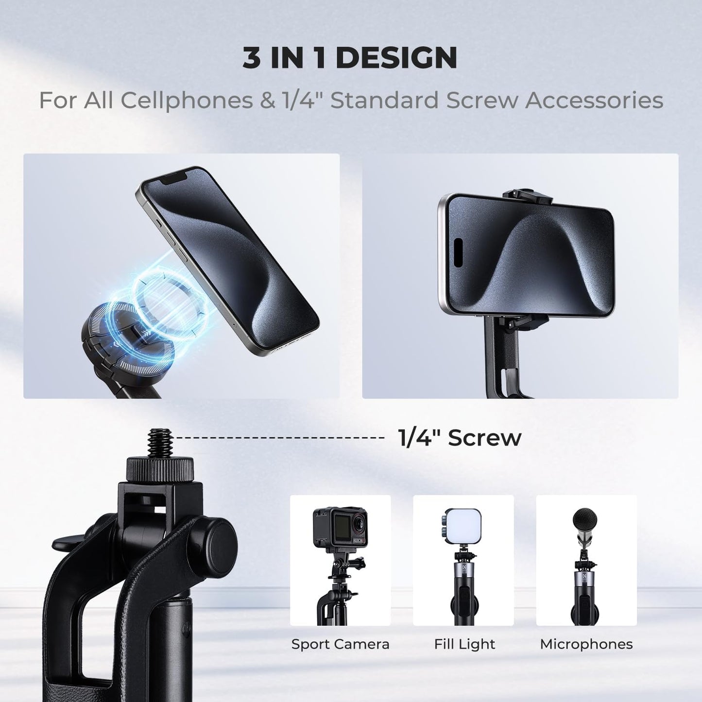 K&F CONCEPT Popod 72" Phone Tripod, 3-in-1 Clip & Magnetic Selfie Stick with Remote, Automatic Phone Tripod Stand, Compatible with iPhone 17-12 Series Pocket 3 Android Phones 1/4" Screw Accessories