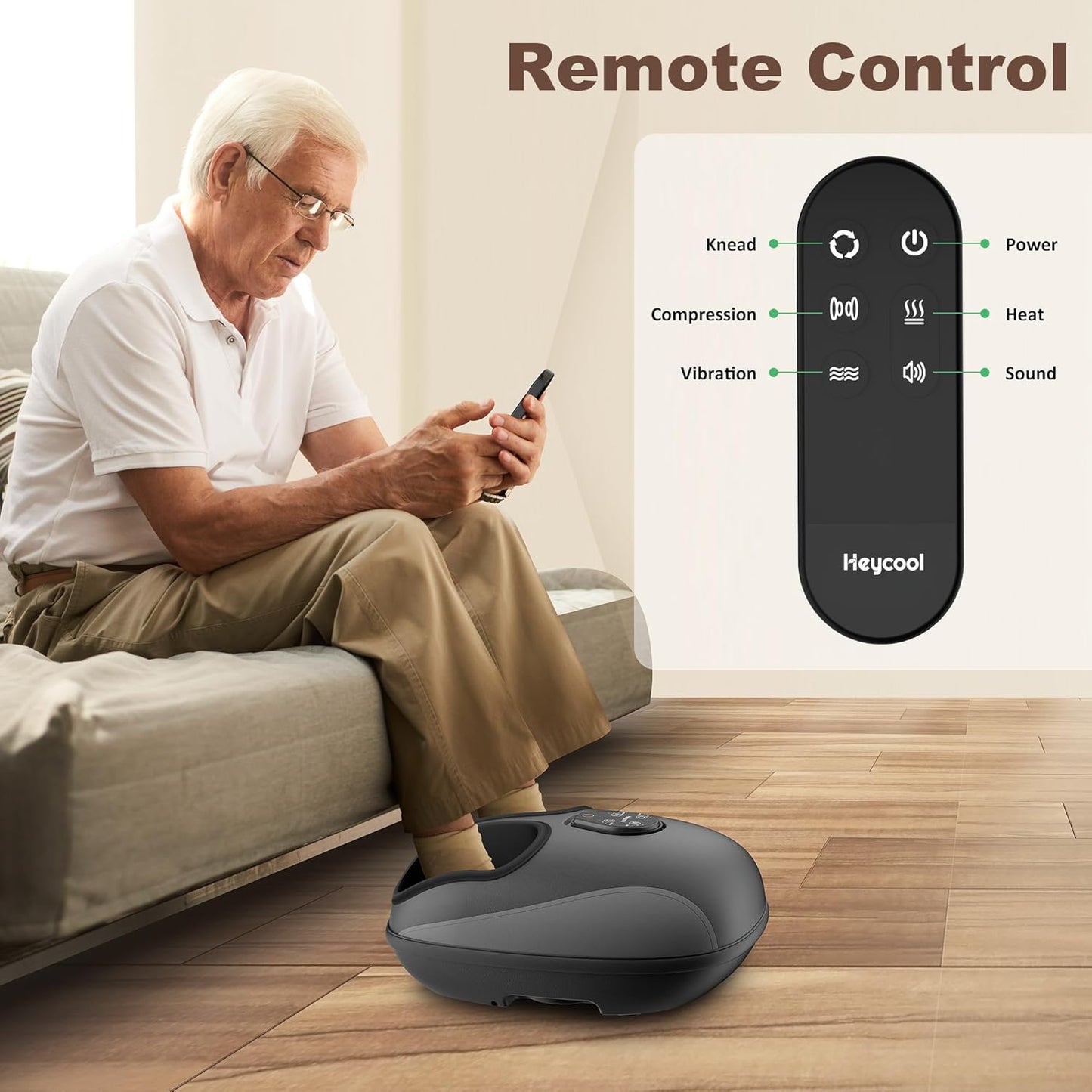 Shiatsu Foot Massager, Electric Foot Massager Machine with Heat, Deep Kneading, Compression, Vibration, Remote Control, Feet Massager for Neuropathy, Plantar Fasciitis, Size 13