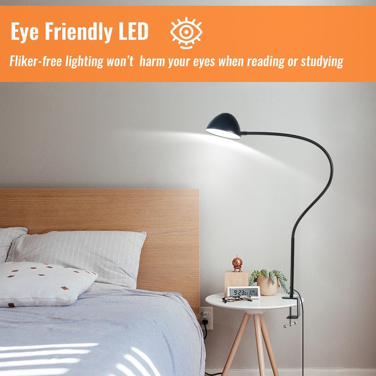 Long Gooseneck Clamp Lamp, Clip Desk Lamp with Clamp, 10W, 1100 LMS, 3 Color Modes, 10 Brightness Levels, 31 Inches Long Flaxible Gooseneck, Perfect for Craft, Reading, Home, Office