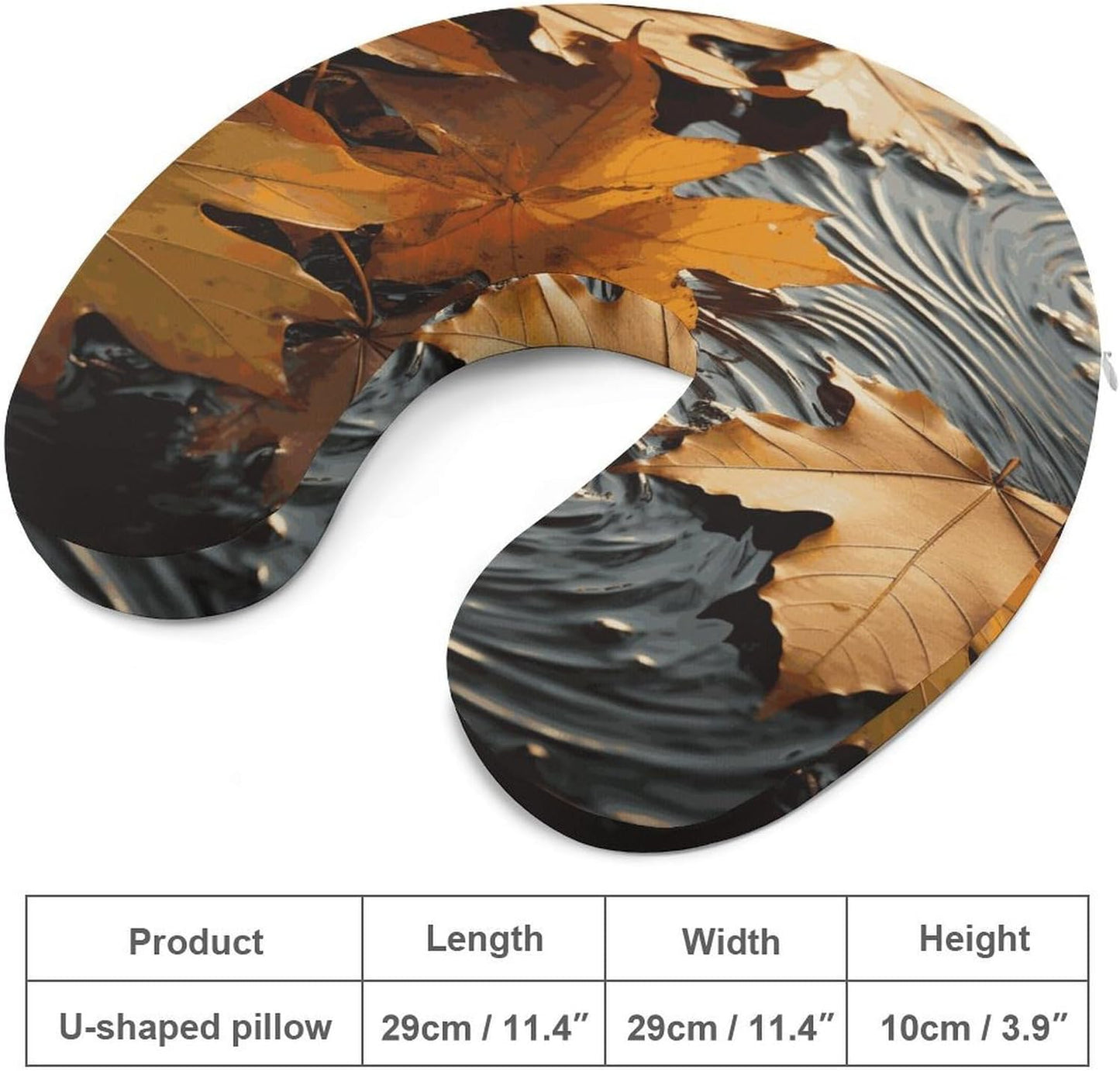 Fall Leaves Neck Pillow Memory Foam U Shaped Pillows Portable Pillows for Shoulder Travel Head Support Pillow with Concealed Zipper for Airplane Car Home Office