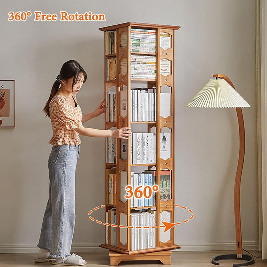360° Solid Wood Rotating Bookshelf 4/5/6 Tier 360° Rotating Bookcase Spinning Bookshelf Tower For Kids & Adults Corner Bookshelf For Small Space Square Narrow Bookshelf For Bedroom Living Room(45x45x1