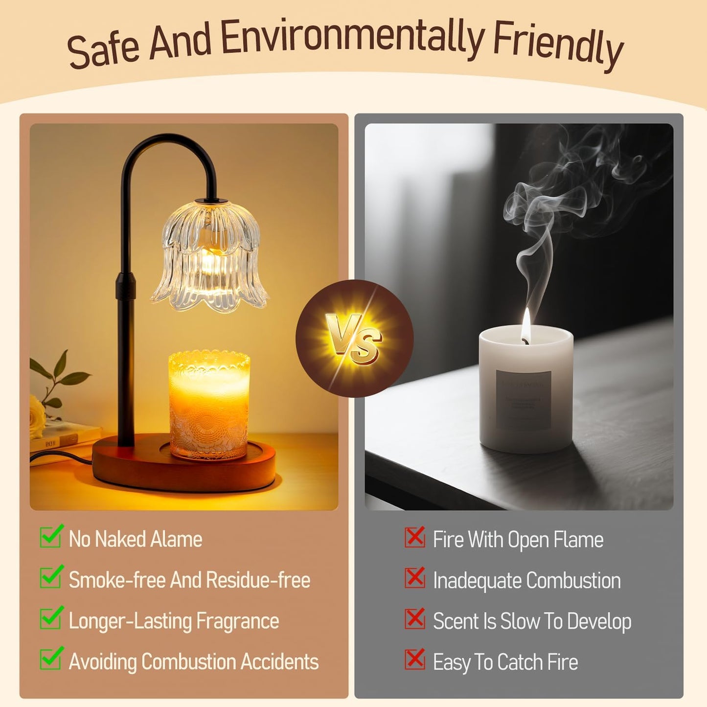 Candle Warmer Lamp with Timer: Adjustable Height Brightness Scented Candle Lamp Flameless Heating Suitable-Home Decor Living Room Bedroom Transparent Color
