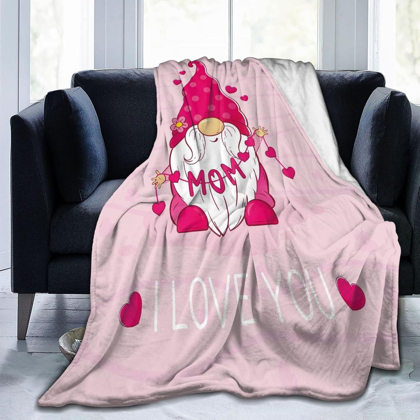 Mom Gnome Blanket Flannel Mother Best Mom Ever Throw Blanket Soft Warm Cozy Travel Blanket for Bed Couch Sofa Living Room Bedroom Gift for Mother's Day Women Men Girls Boys All Season 60"x50"