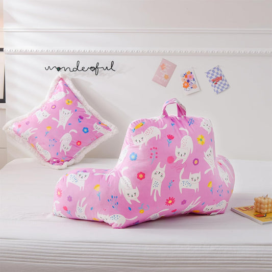 Aimuan Pink Cat Reading Pillow Bed Rest Wedge Backrest Pillow with Arms Back Support for Sitting Up in Bed Cushion Incline Rest Sleeping Snoring Pillow (Pink-cat)