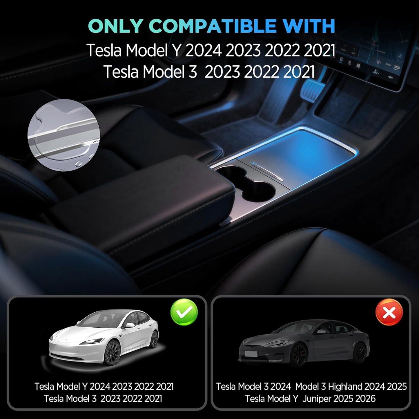 USB Docking Hub for Tesla Model 3/Y Waterproof - Fast Charger for Model Y/3 Accessories 2024 2023 2022 2021 4Ports Retractable Docking Station, 2 Type-C Fast Charging Cables (Not Fit Model 3 2024)