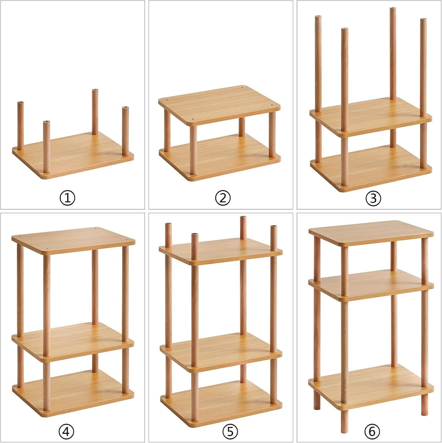 IBUYKE 3-Tier Side Table, Solid Wood Tall End Table with Storage Shelves, Nightstand Bedside Table for Living Room Bedroom Office, No-Tool Assembly, Natural UWST003N