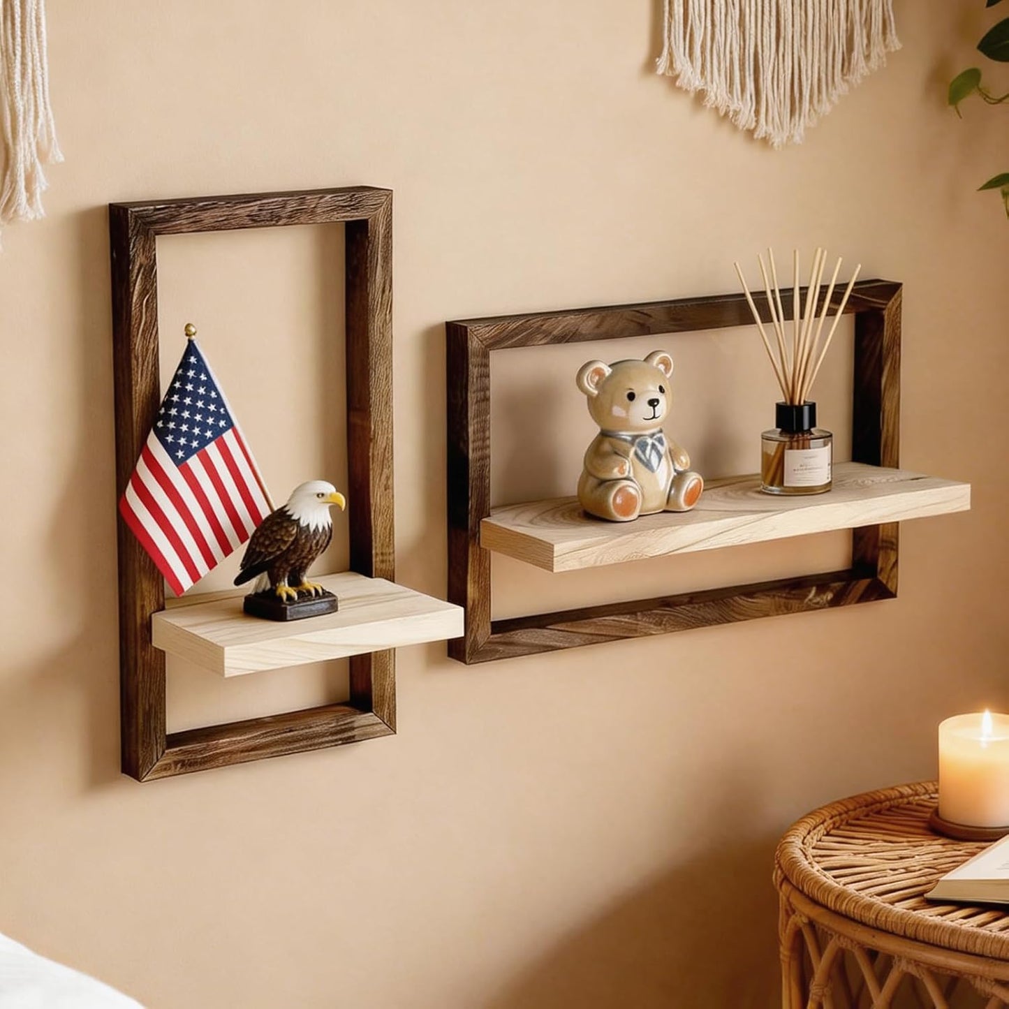 moonysweet Bathroom Floating Shelves for Wall Mounted Farmhouse Home Decor Display Bookshelf SmallSet of 2, Rustic Brown Living Room, Bathroom Kitchen Bedroom