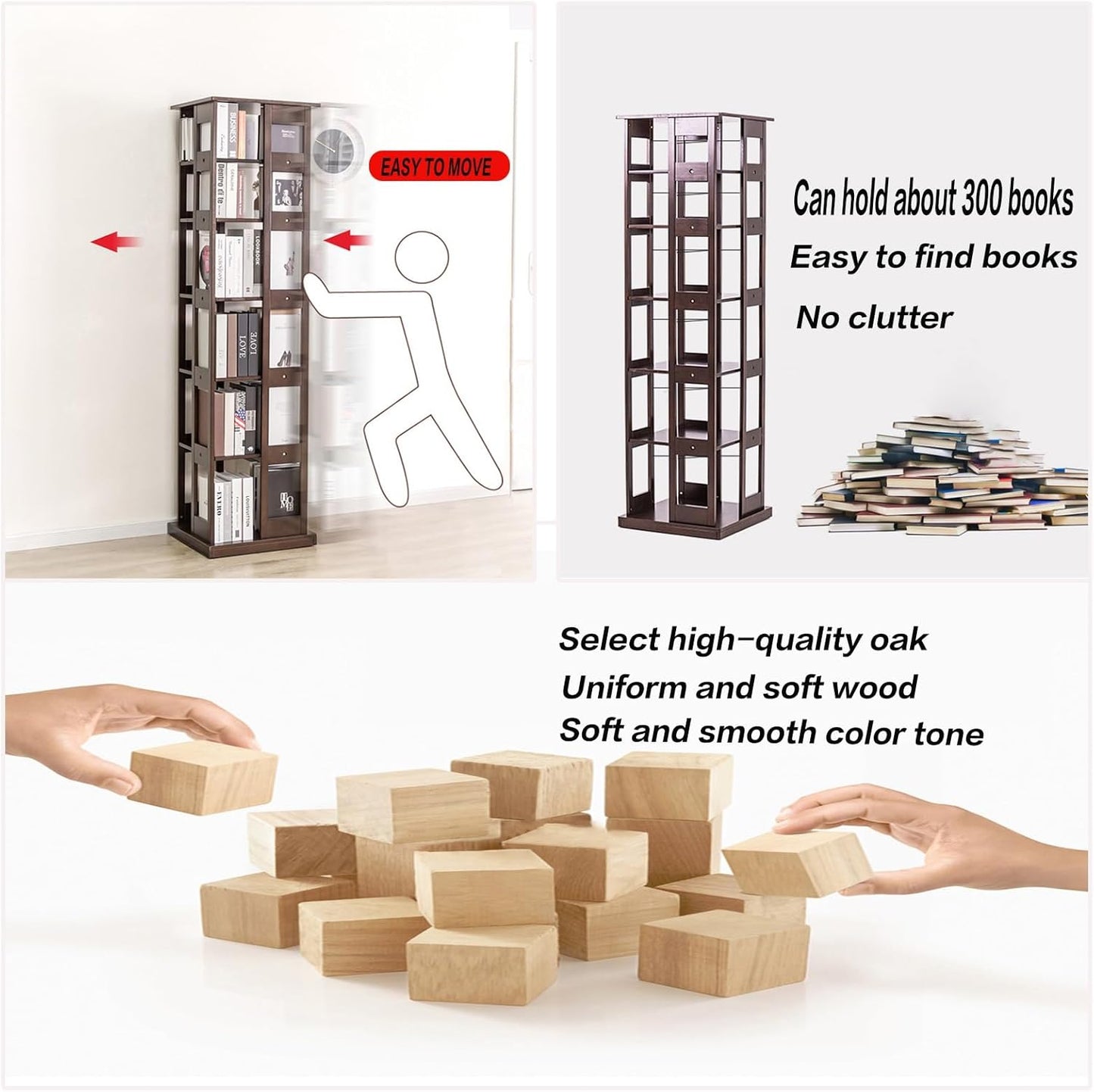 360° Spinning Bookshelf Tower Rotating Bookcase，Rotating Bookshelf 3/4/6 Tier Spinning Bookshelf，floor-standing Multi-layer Storage Rack 6 Invisible Rollers At The Bottom For Living Room Study Room(Wa