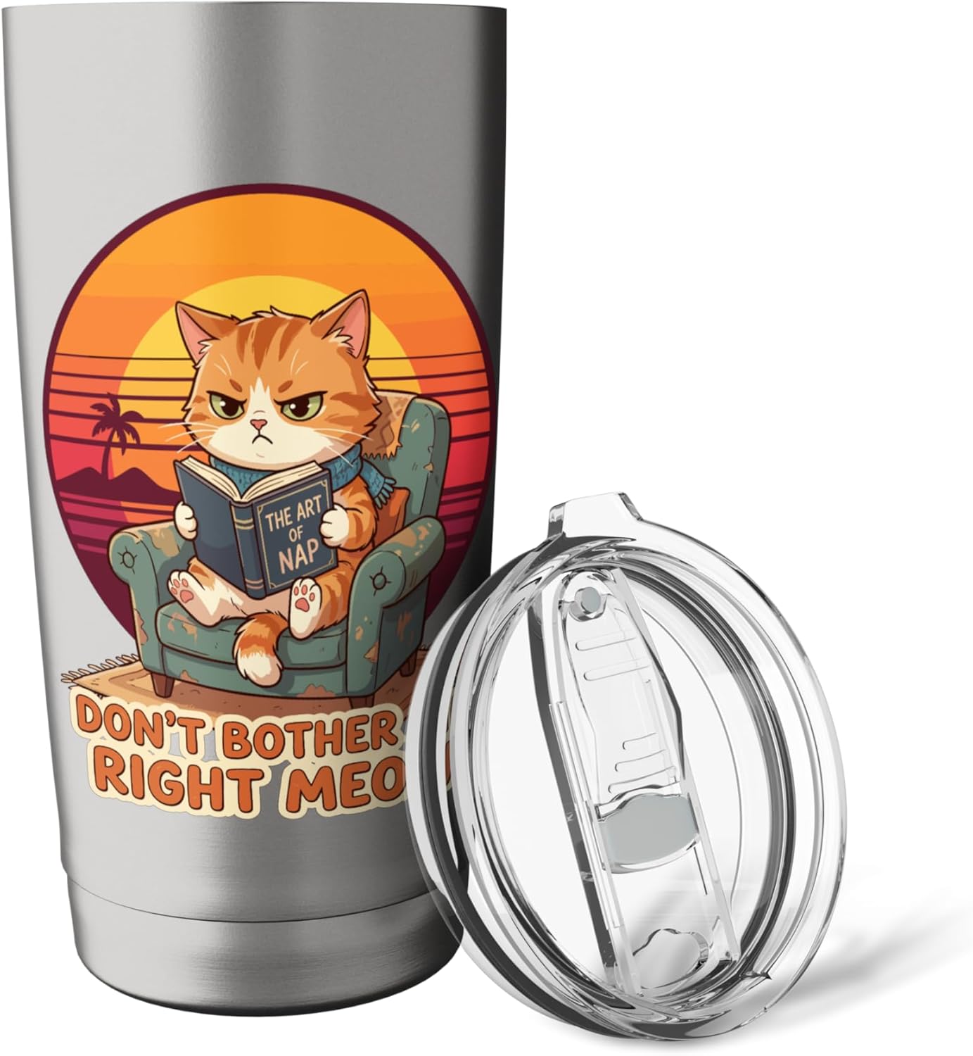 Don’t Bother Me Right Meow Reading Cat Meme Stainless Steel Insulated Tumbler