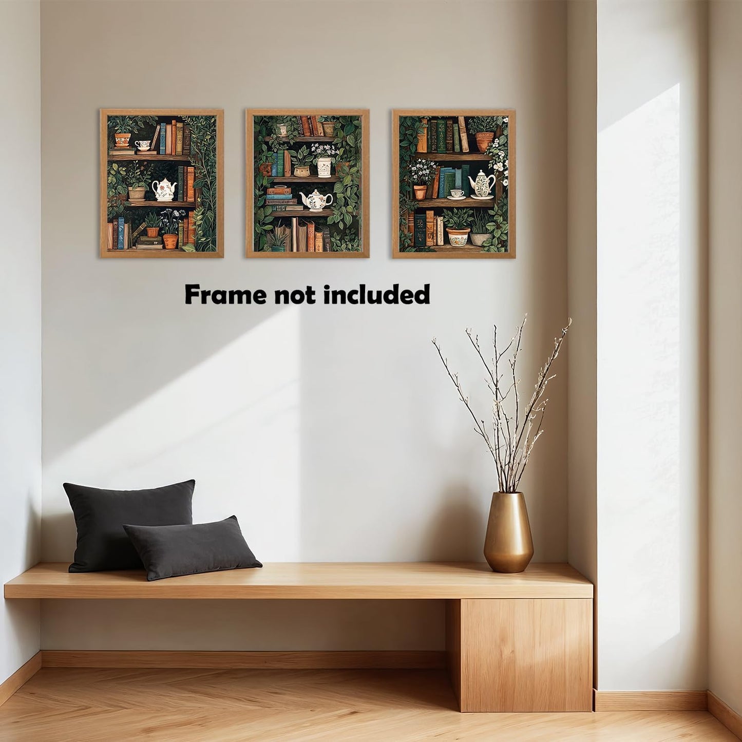 XWELLDAN Reading Bookish Book Shelf Botanical Wall Art Prints Wall Art Decor for Reading Room Bedroom Library Corner, 8x10 Inch Set of 3, Unframed
