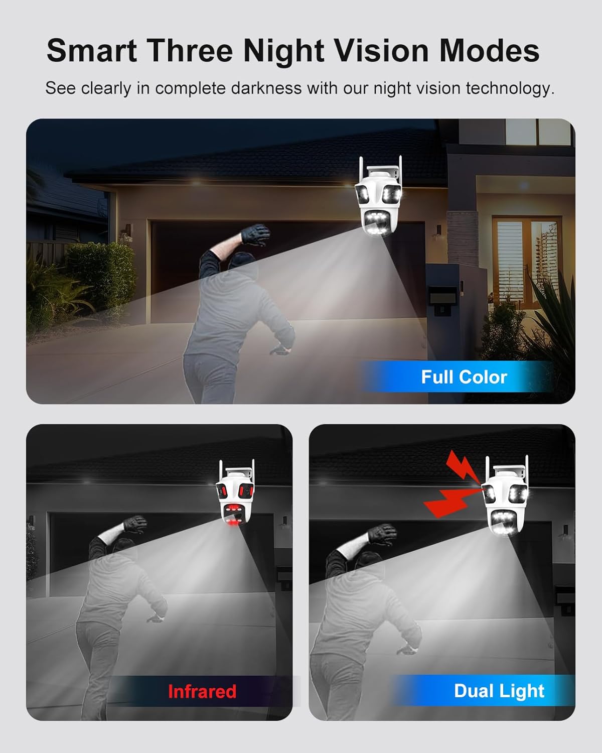 9MP Three Lens Wireless Outdoor Security Camera, 360° Pan/Tilt, 2.4GHz WiFi, AI Auto Tracking, No Blind Spot,24/7 Recording, Night Vision,Spotlight,2-Way Audio, IP66, for Home Surveillance