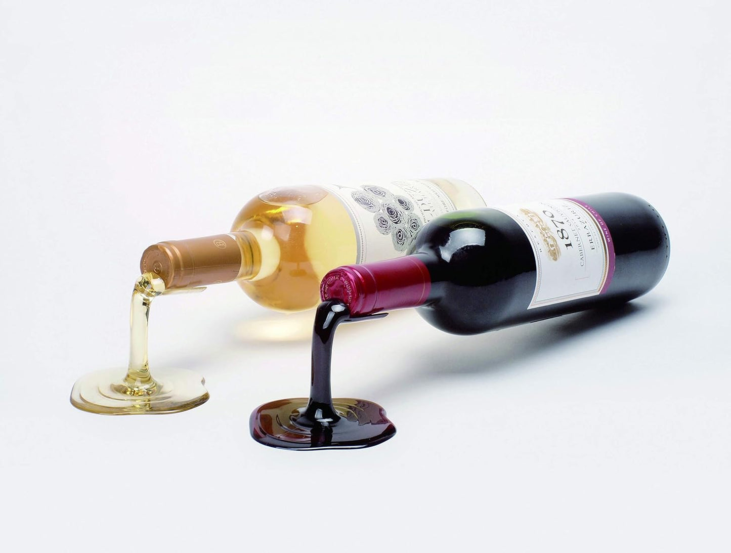 Spilled Wine Bottle Holder - Fun and Unique Way to Display Your Favorite Wine - Red and White (Set of 2)