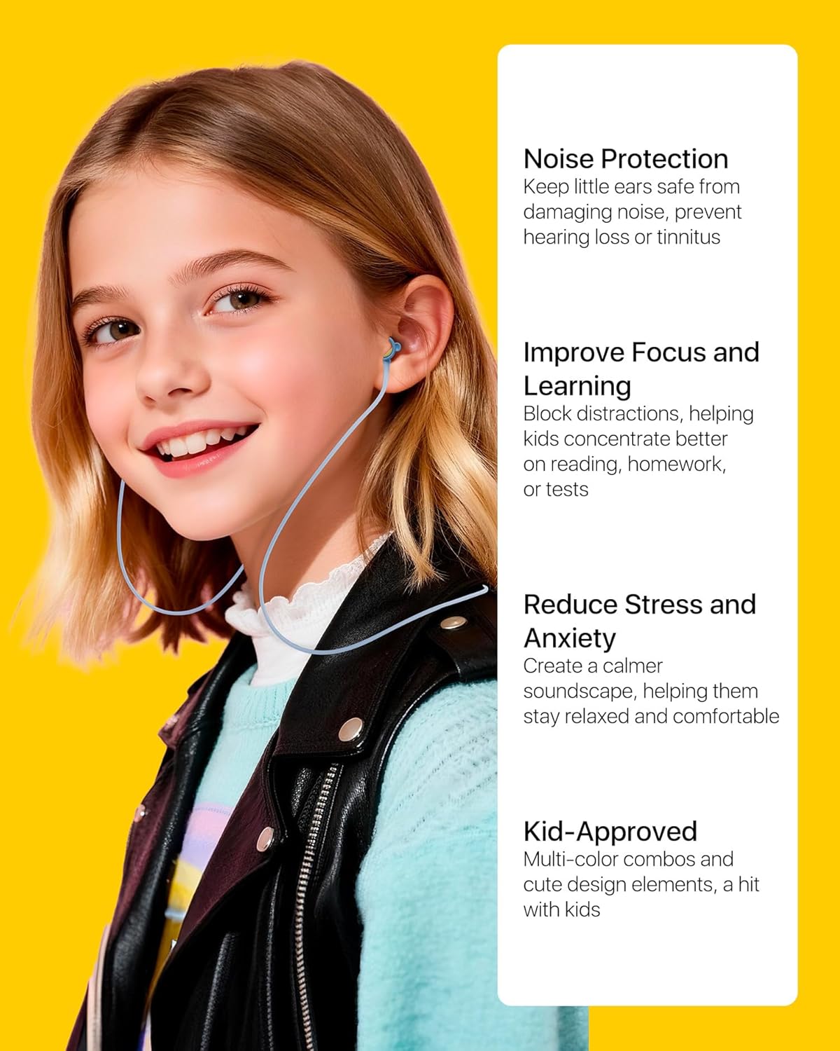 Kids Noise Reduction Ear Plugs(6+yrs) – Reusable Child Ear Protection for Sensitive Ears, Comfortable Earplugs for School, Travel, Focus, Concert, Sleep & Loud Events – 4 Sizes Ear Tips in XS-L, 26dB